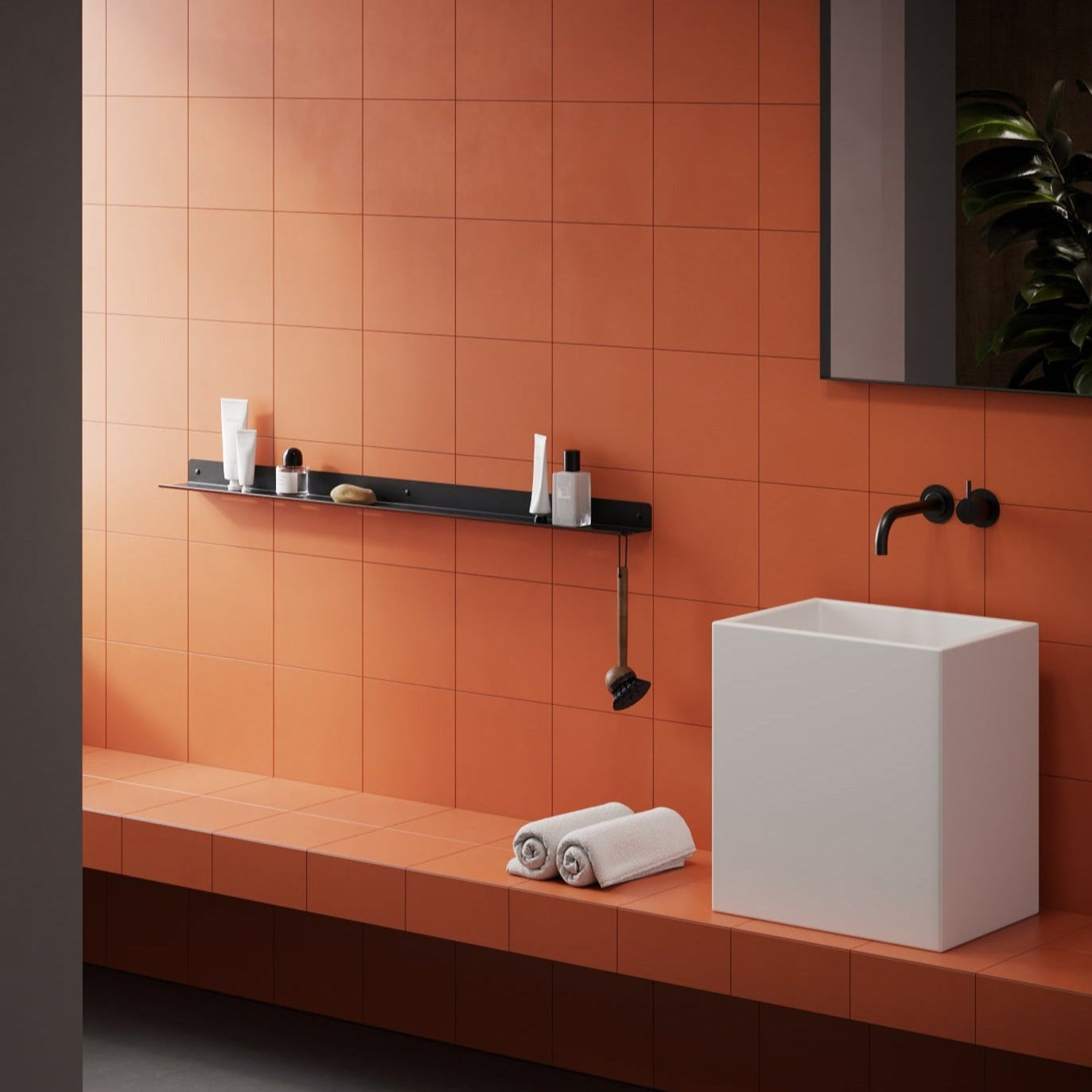 long Shower Shelf With Right Hook
