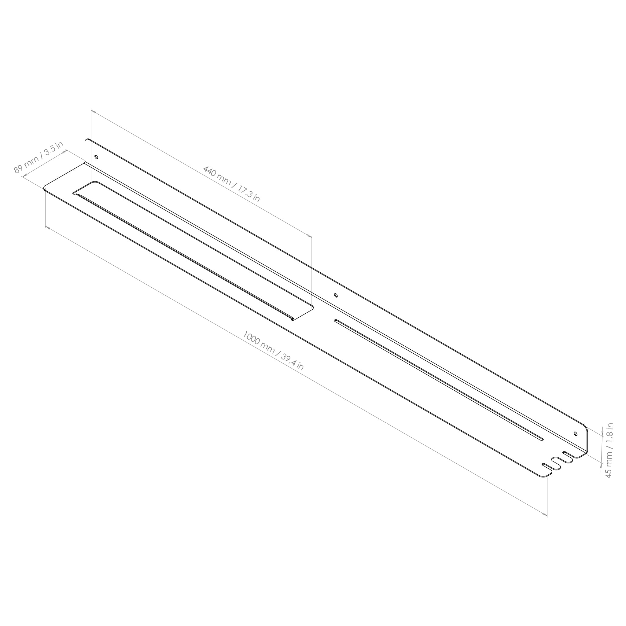 towel shelf 100cm with hook drawing