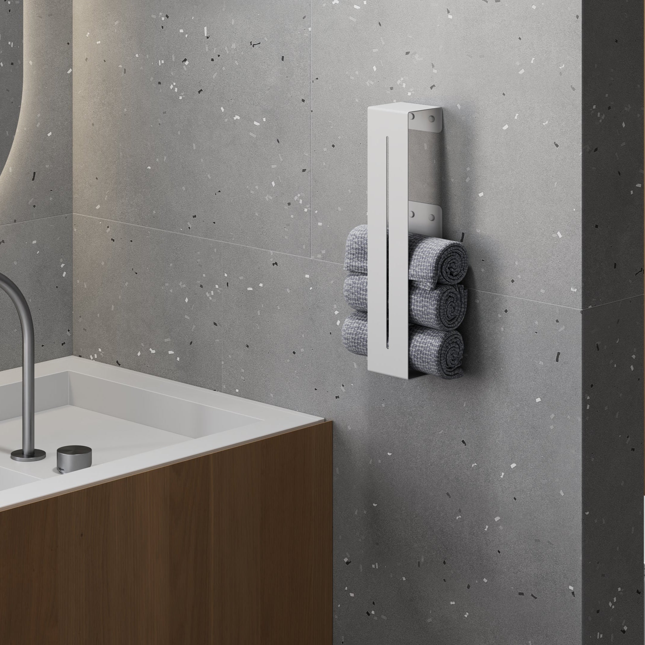 Towel organiser wall mount in the bathroom