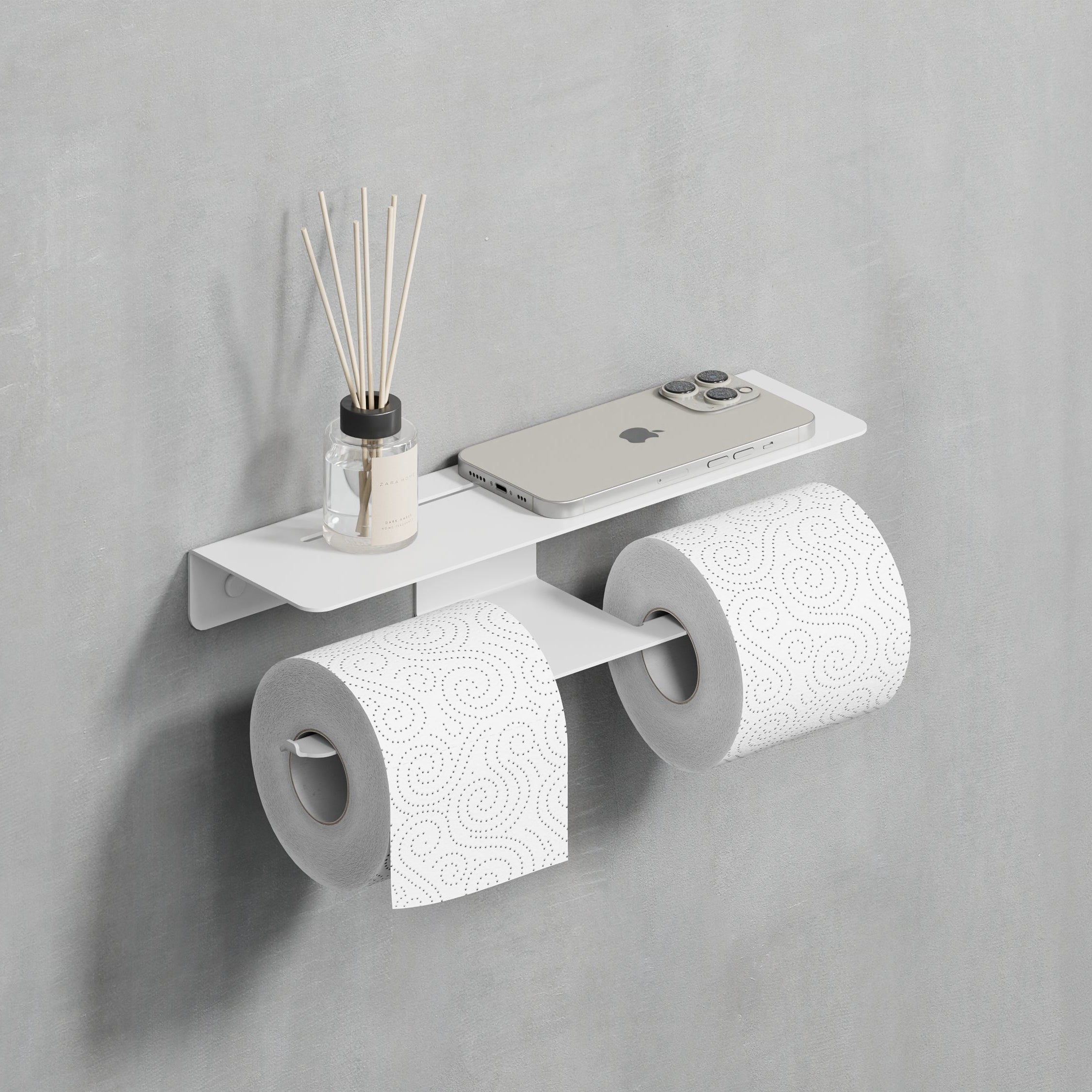 white steel toilet paper holder