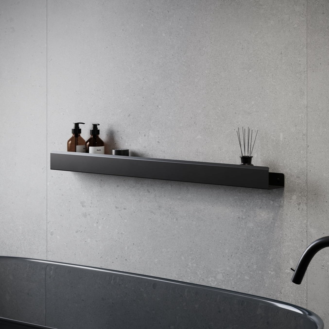 long black shower shelf