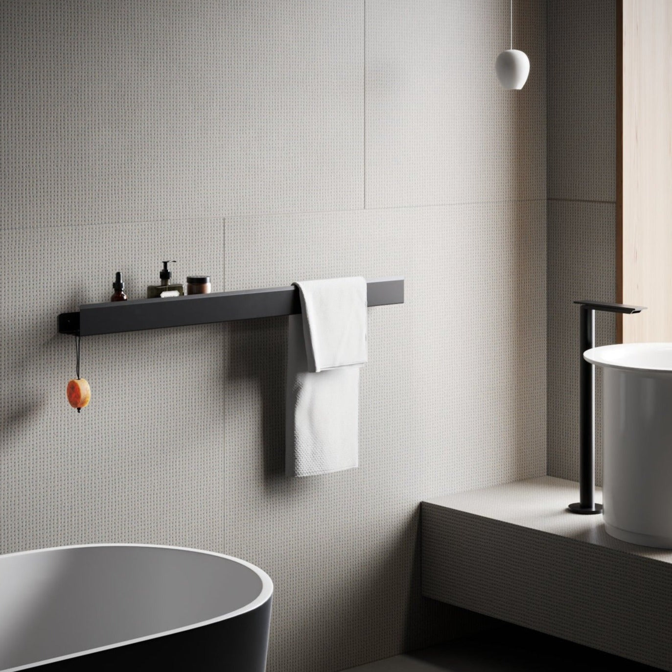 bathroom shelf with towel holder and hook