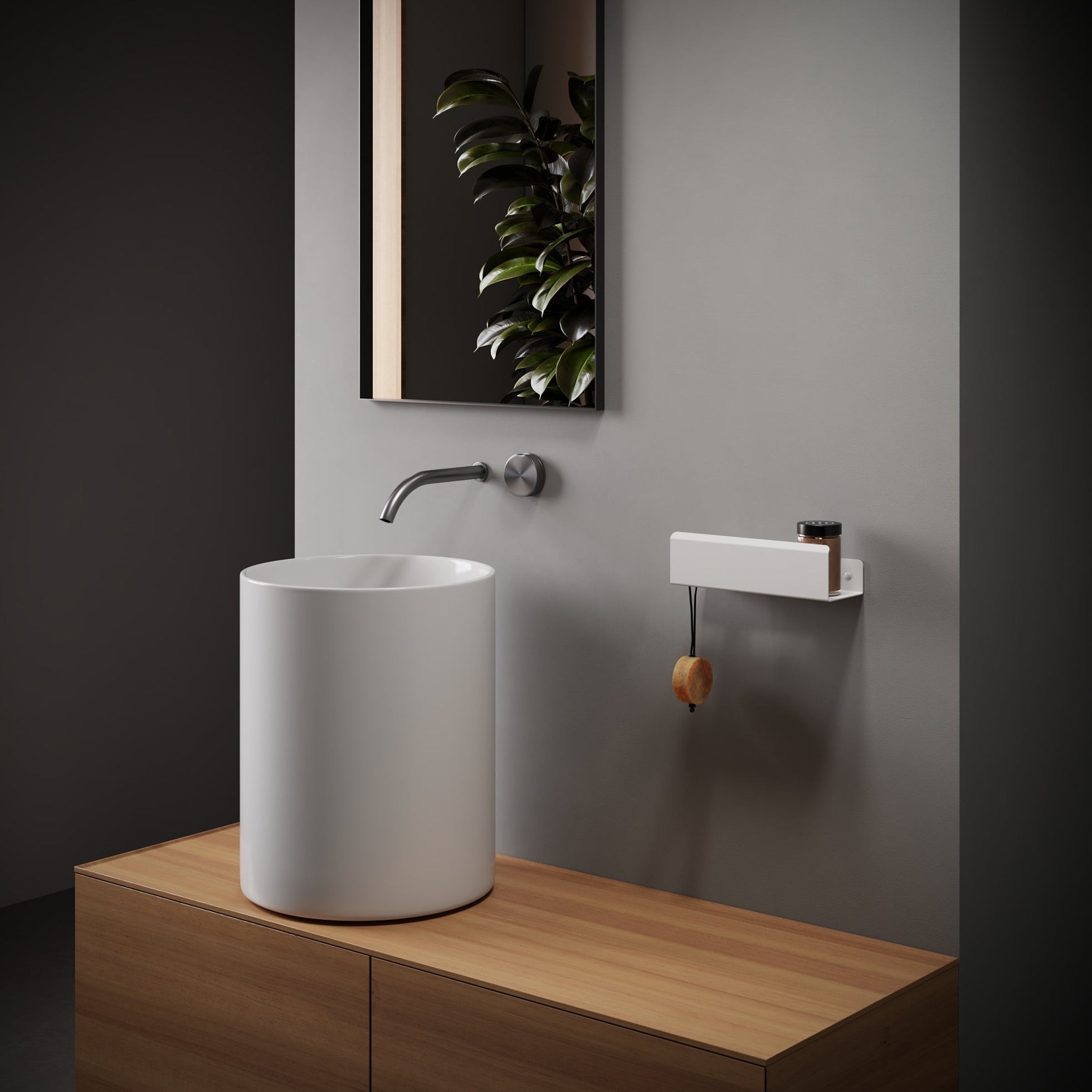 white matte Shower Shelf With Left Hook