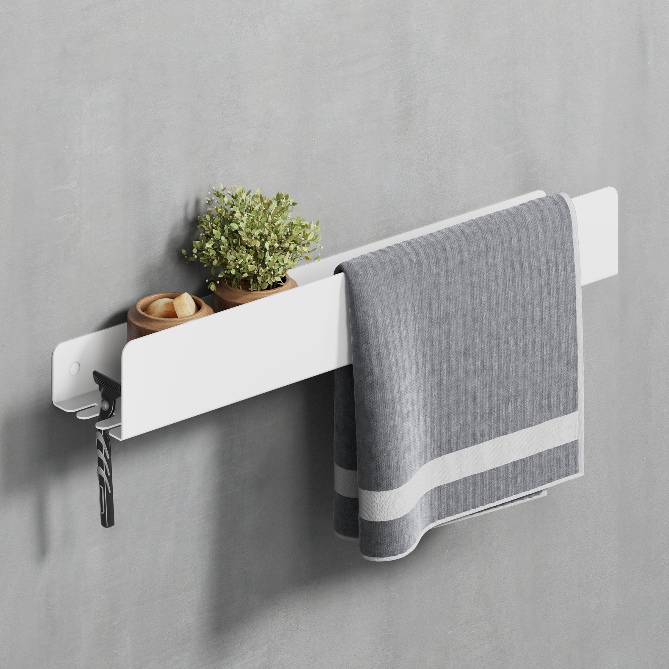 white metal wall towel holder 20" with hook