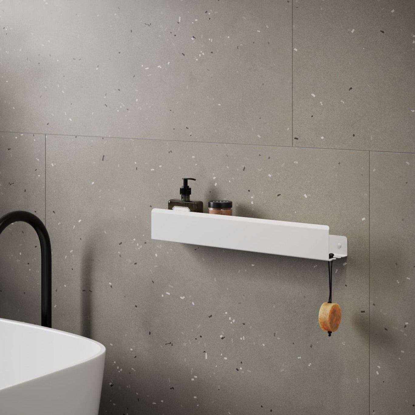 white matte shower shelf
