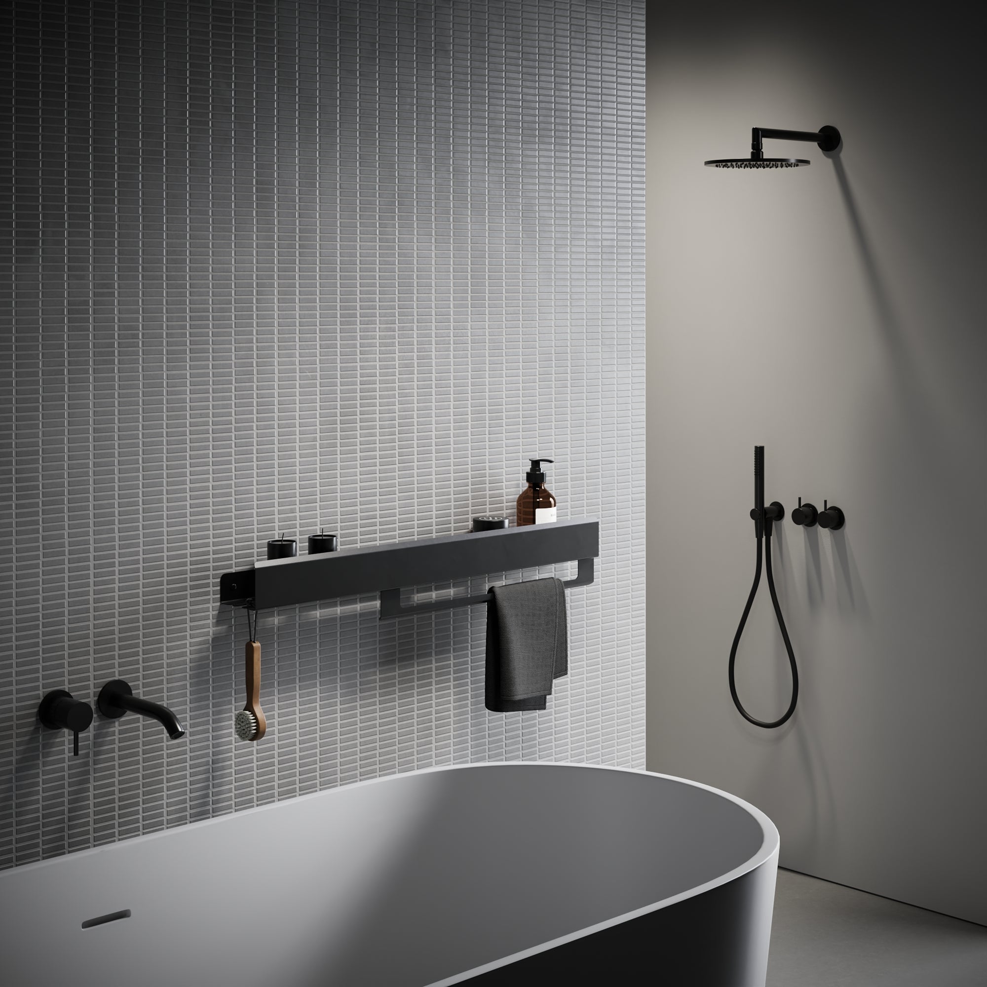 Black Shelf With Towel Holder design 75 cm
