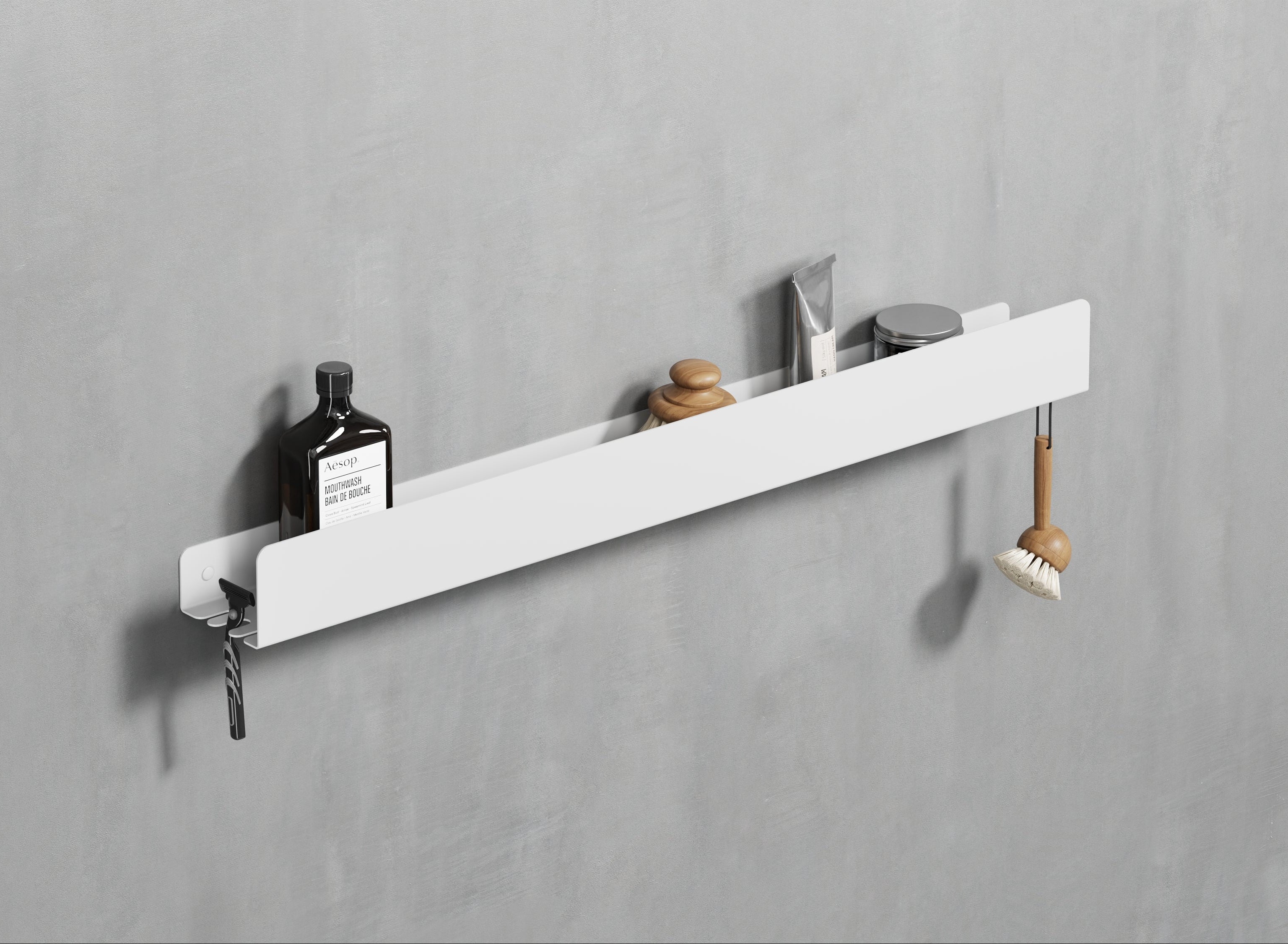white steel shower shekf with double hook