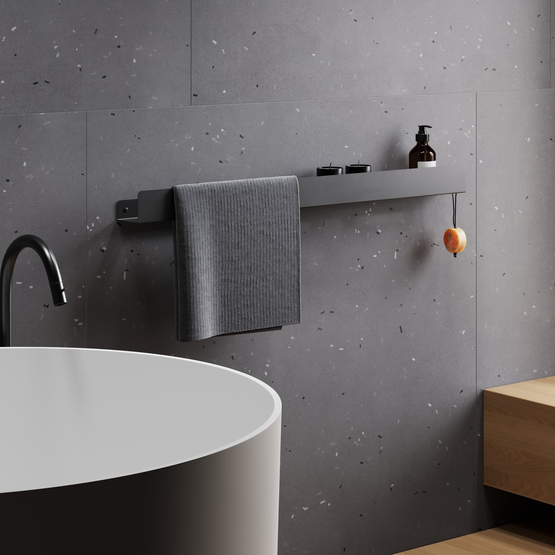 modern bathroom with towel rack