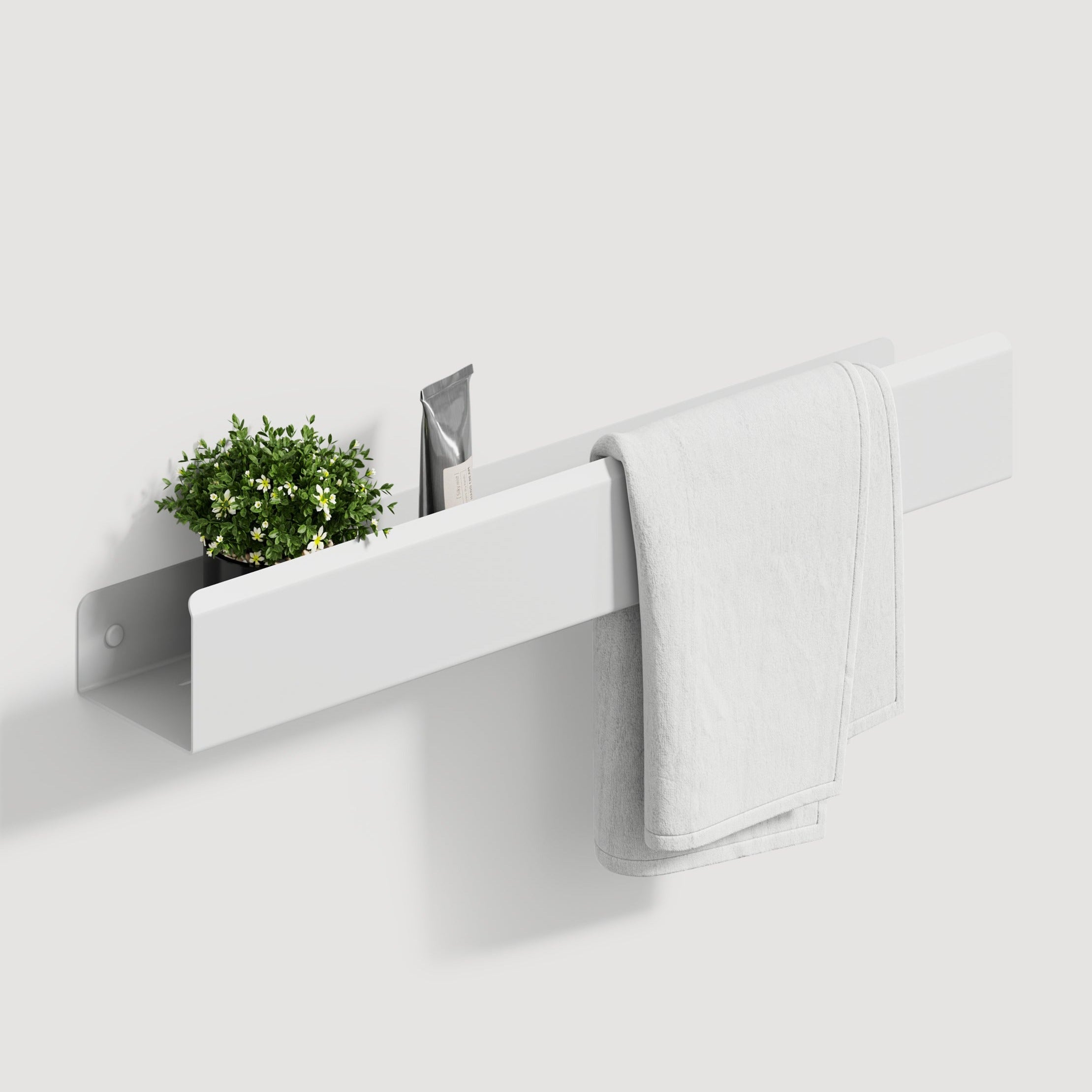 white metal bathroom rack