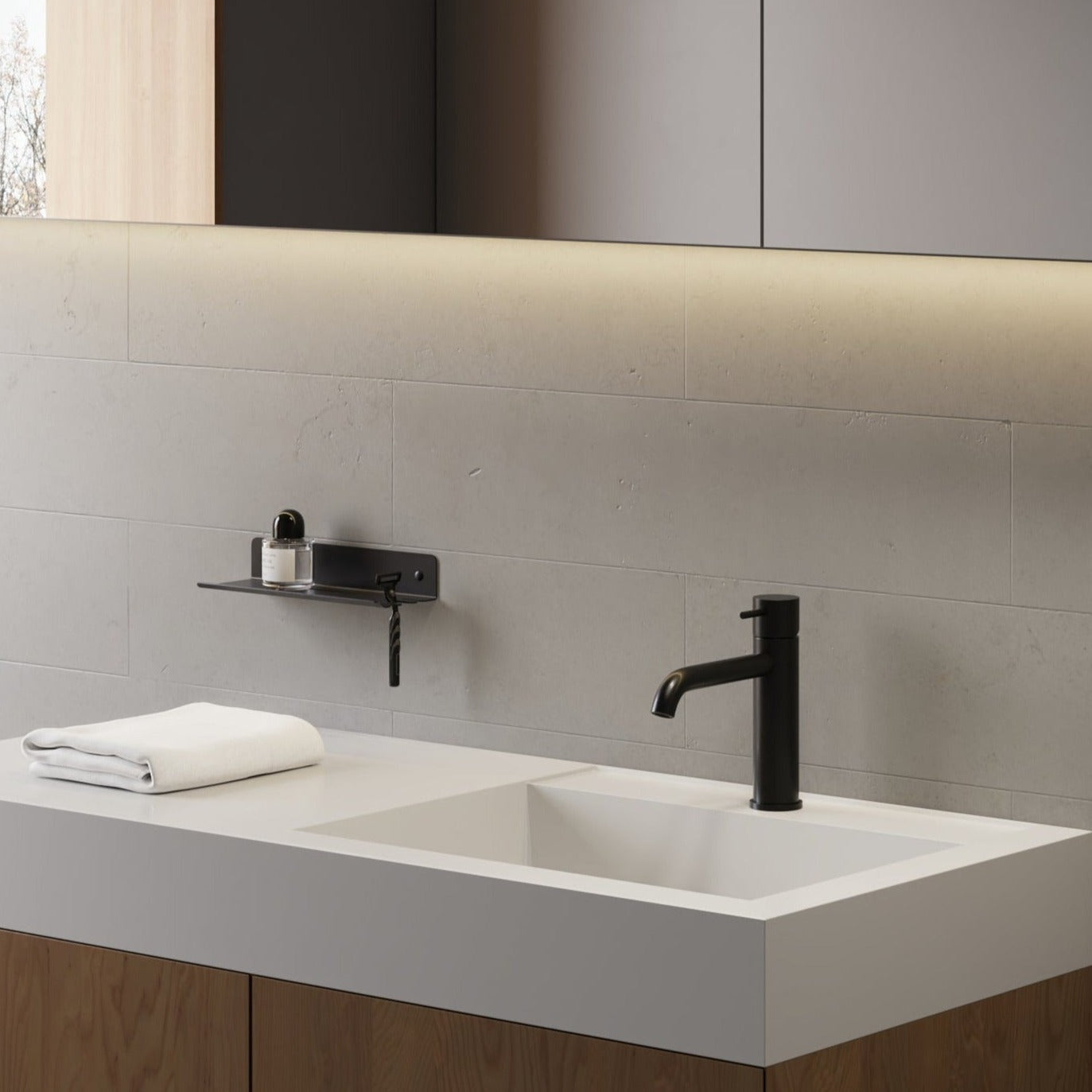 modern black bathroom shelf