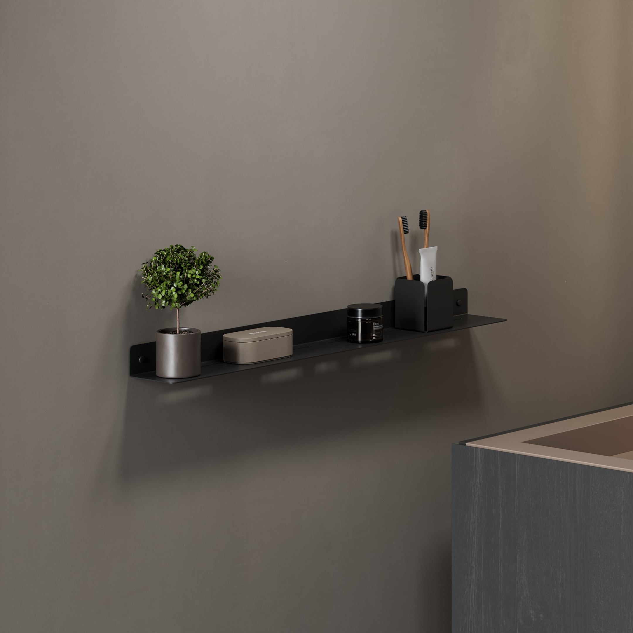30" black galvanized steel shower shelf