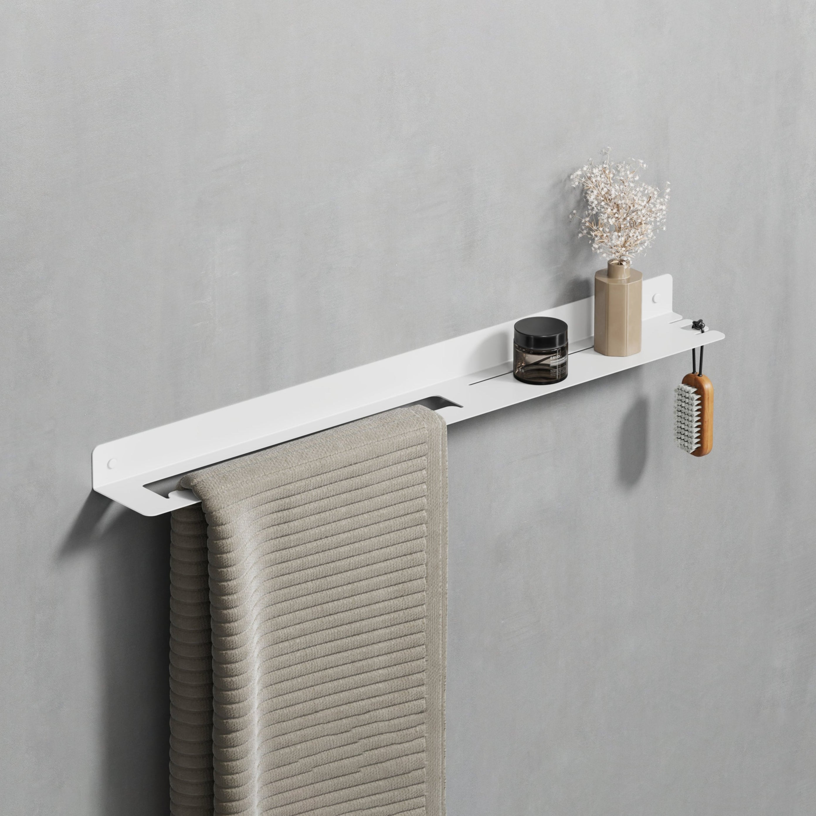 30" towel shelf with hook white steel