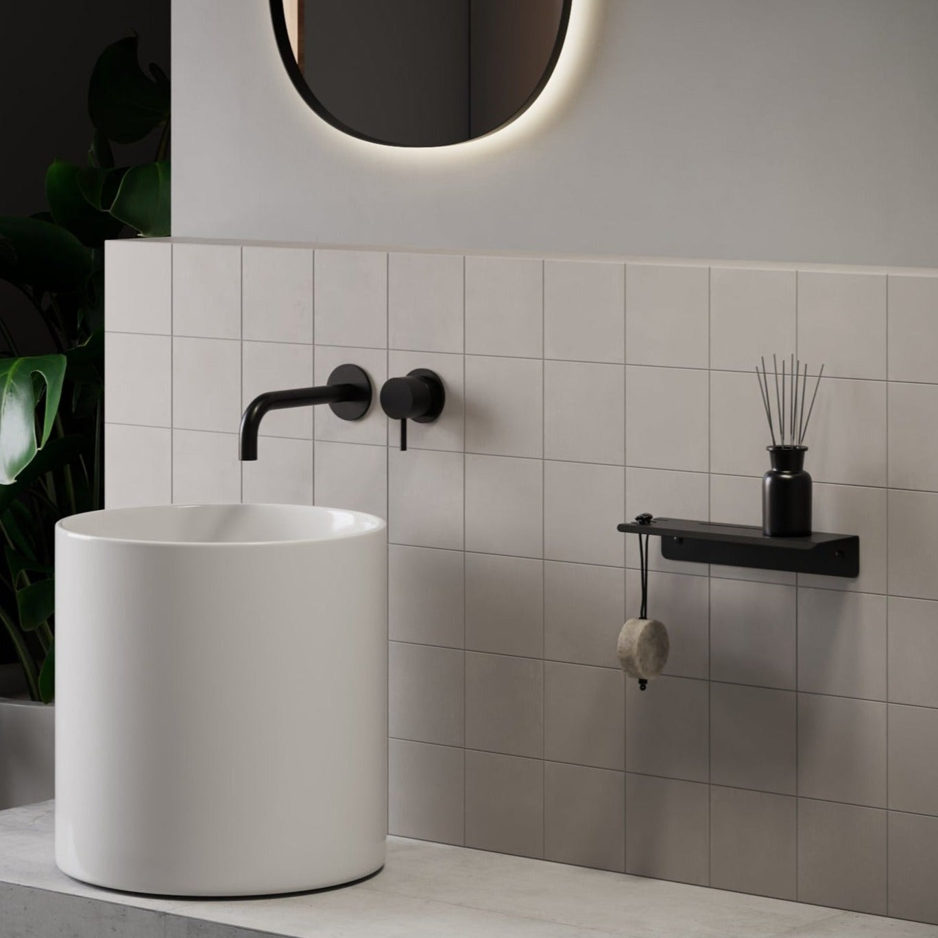 black Shower Shelf With Left Hook Slim