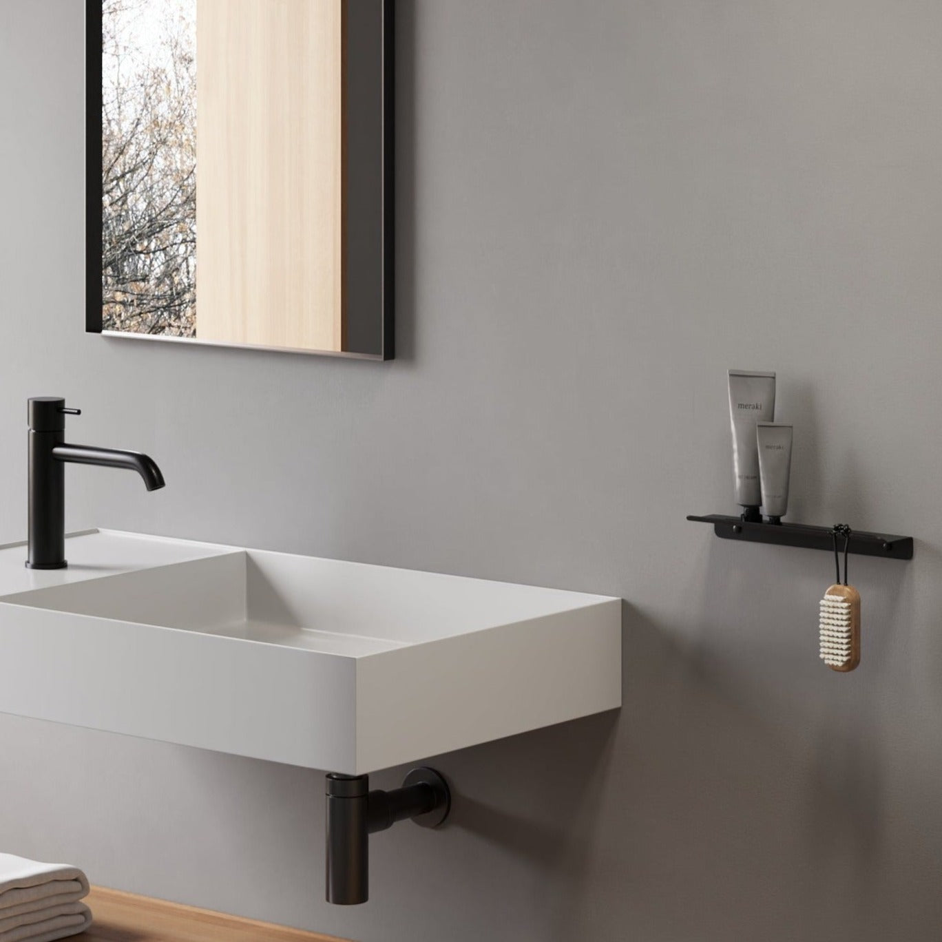 Black Shower Shelf Mini With Hook Slim