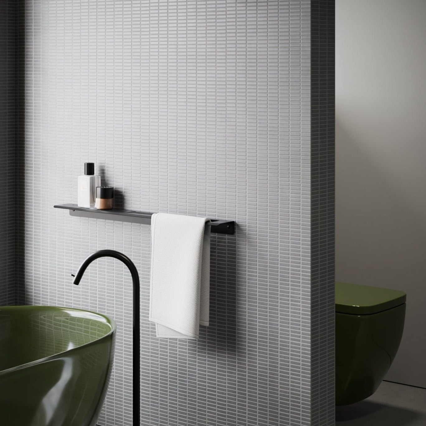 color bathroom shelf