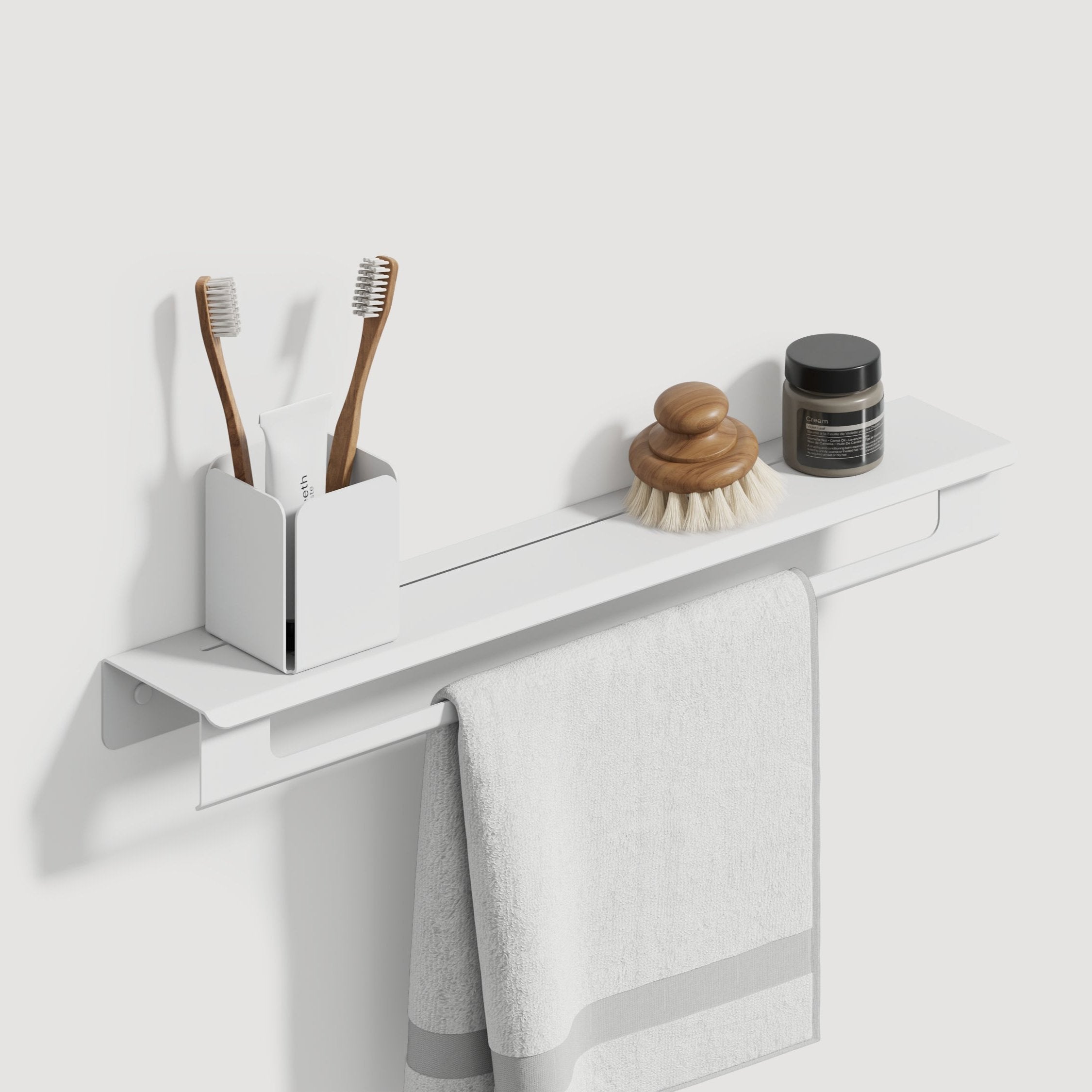 White matte towel shelf with holder