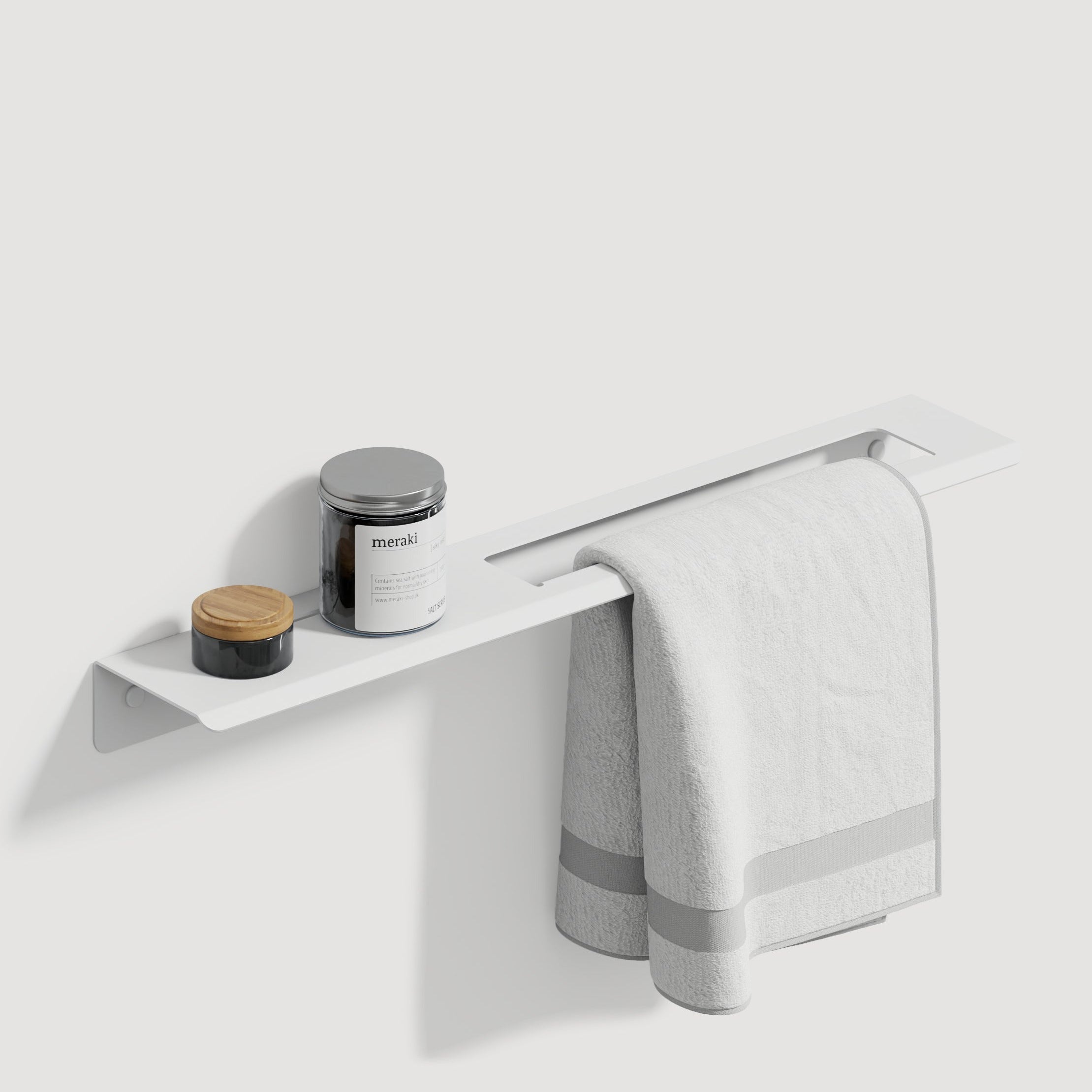metal shelf with towel rack