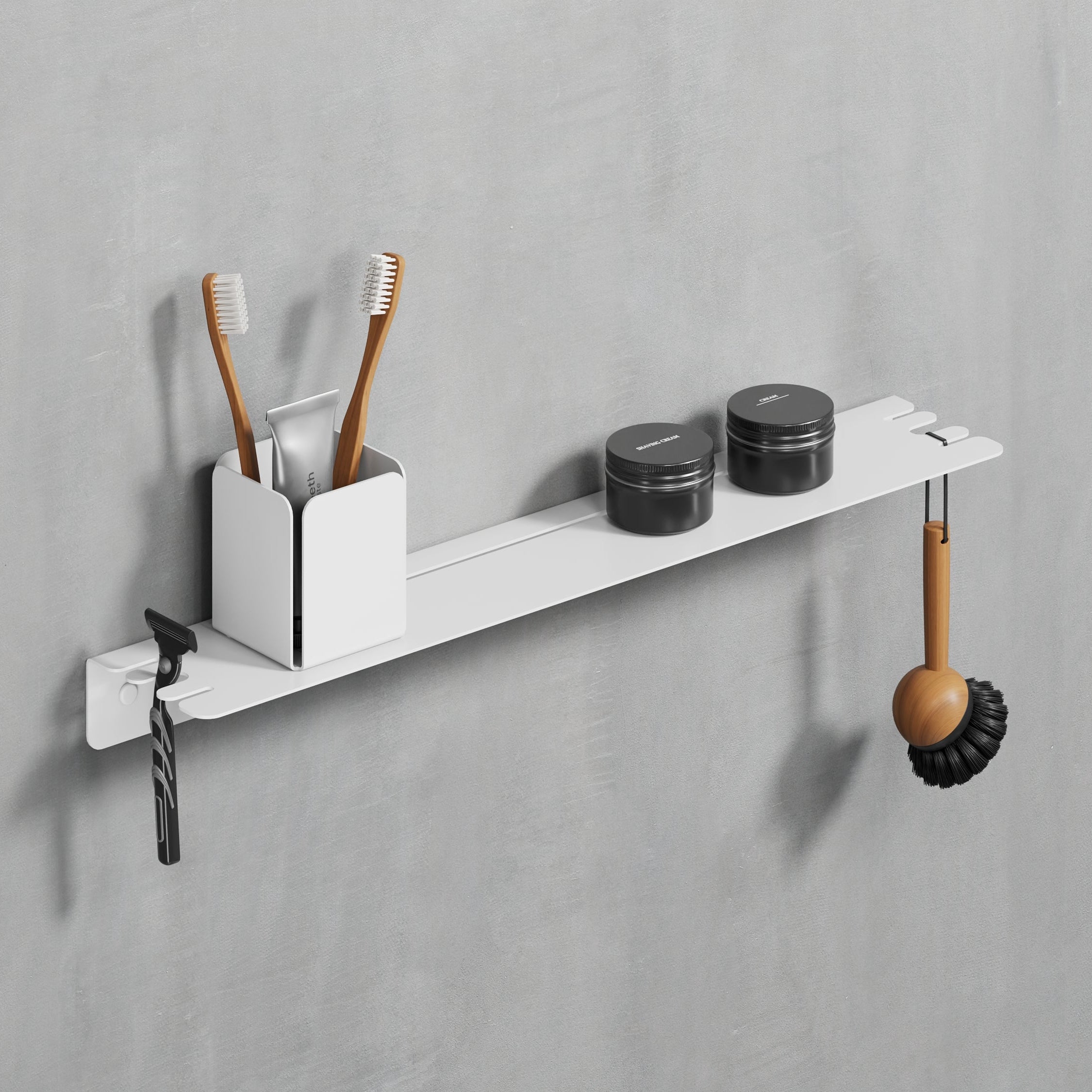 white steel powder coated wall shelf