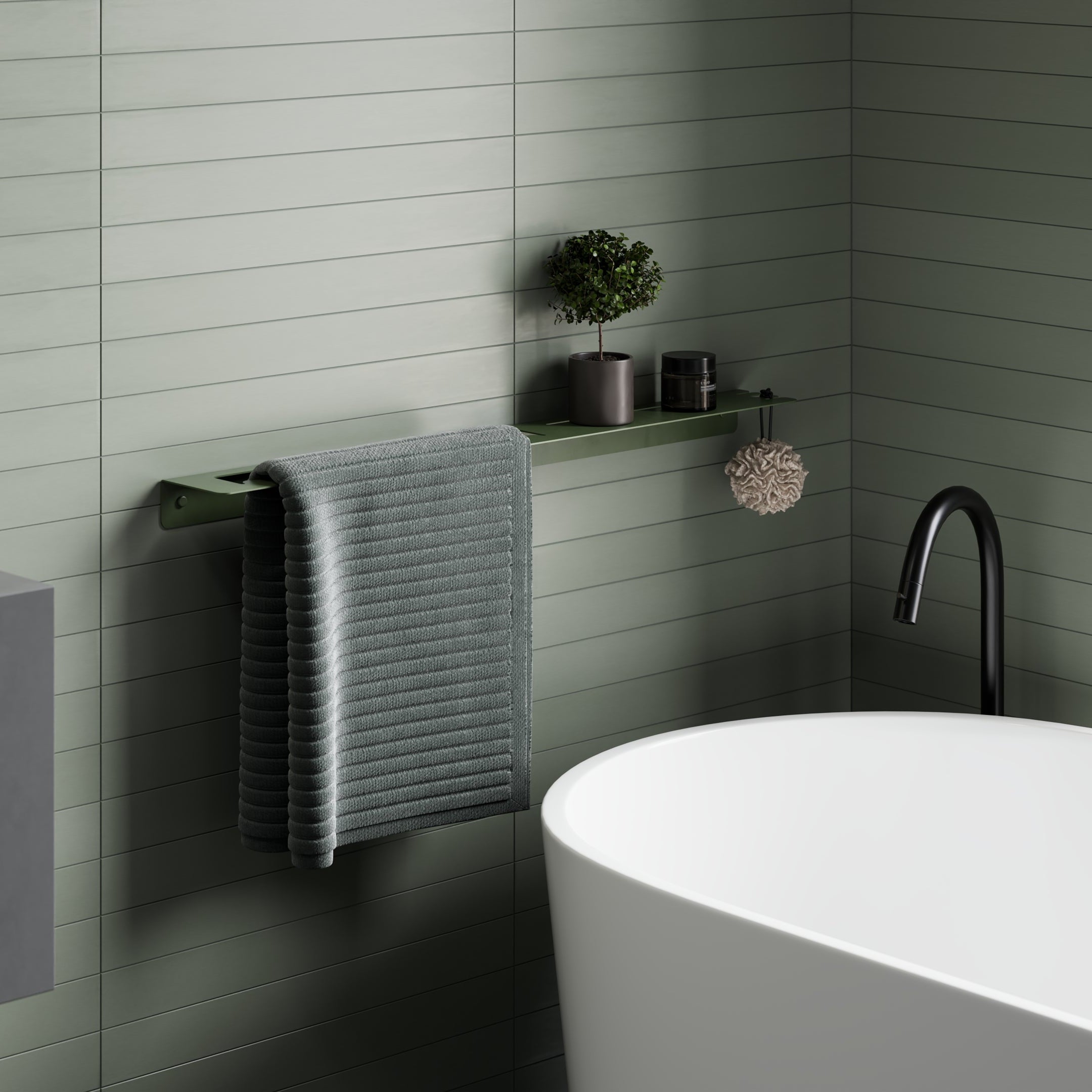 modern bathroom design with towel shelf
