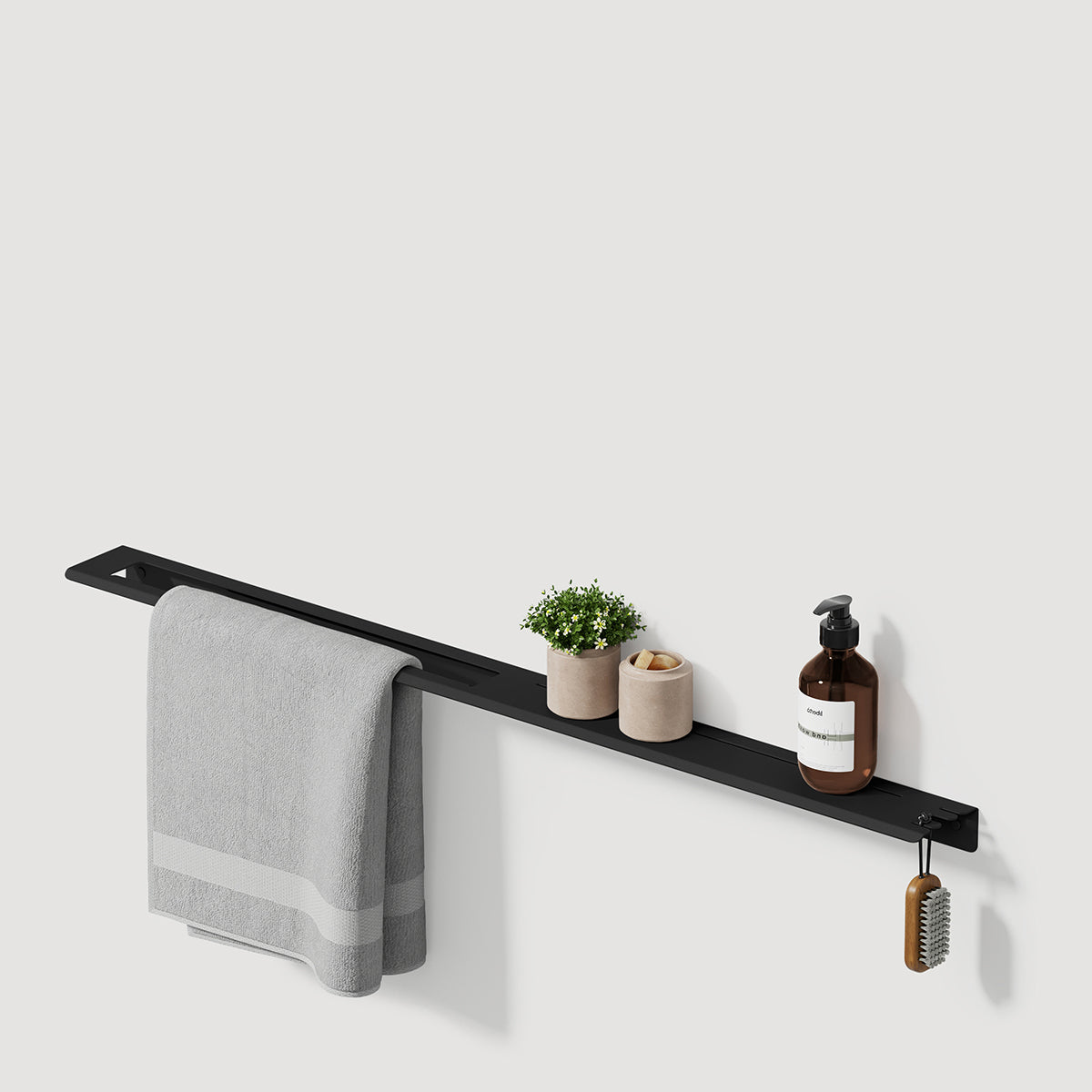 black towel rack with shelf and hook skim