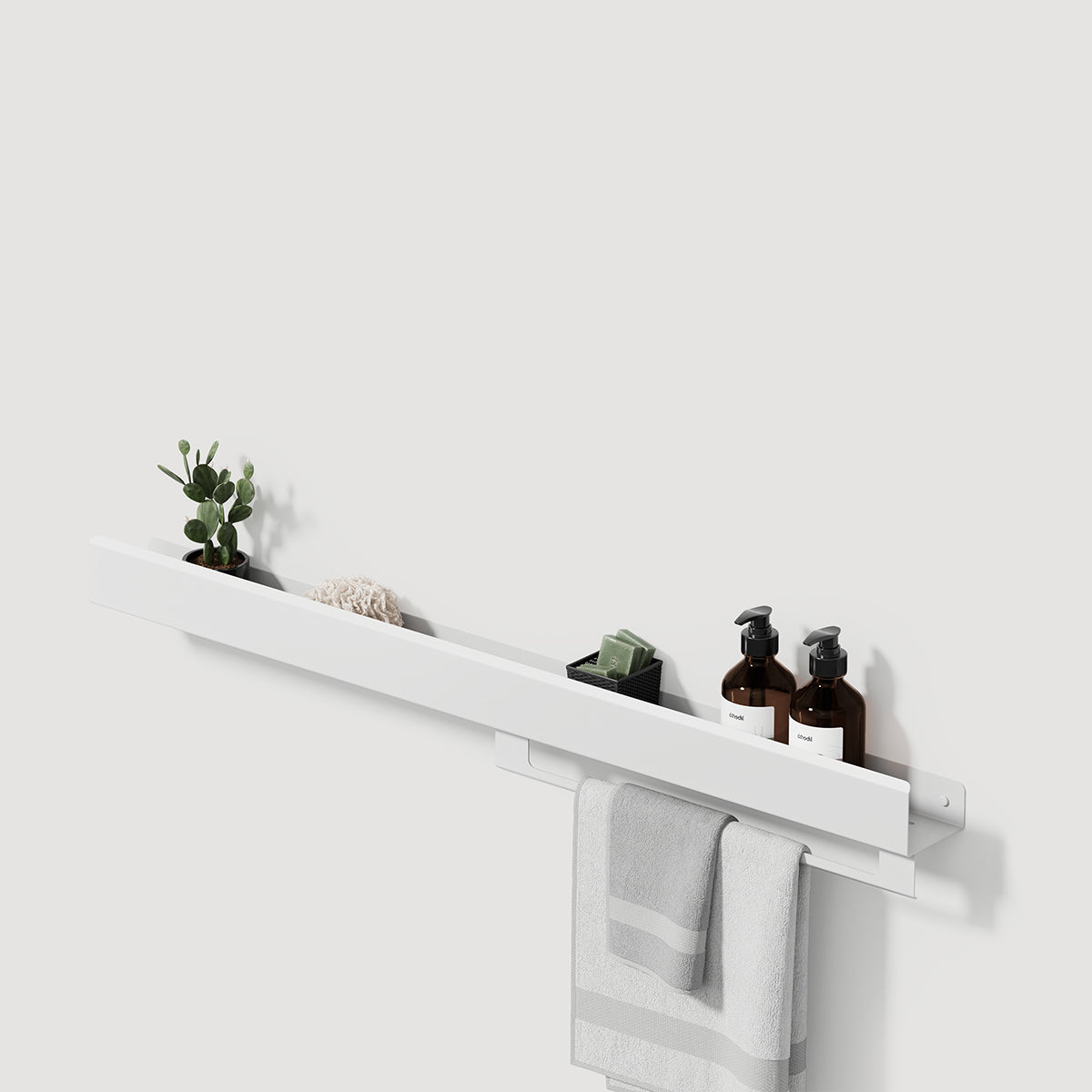 white glossy metal towel shelf