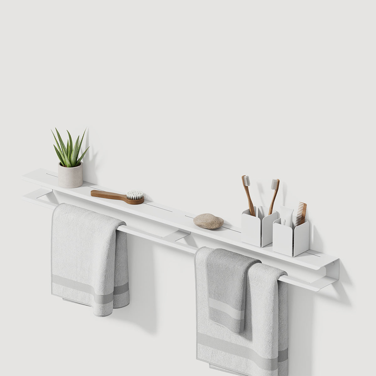 shelf with towel hanger 1000mm, Layer collection, in white matte finish