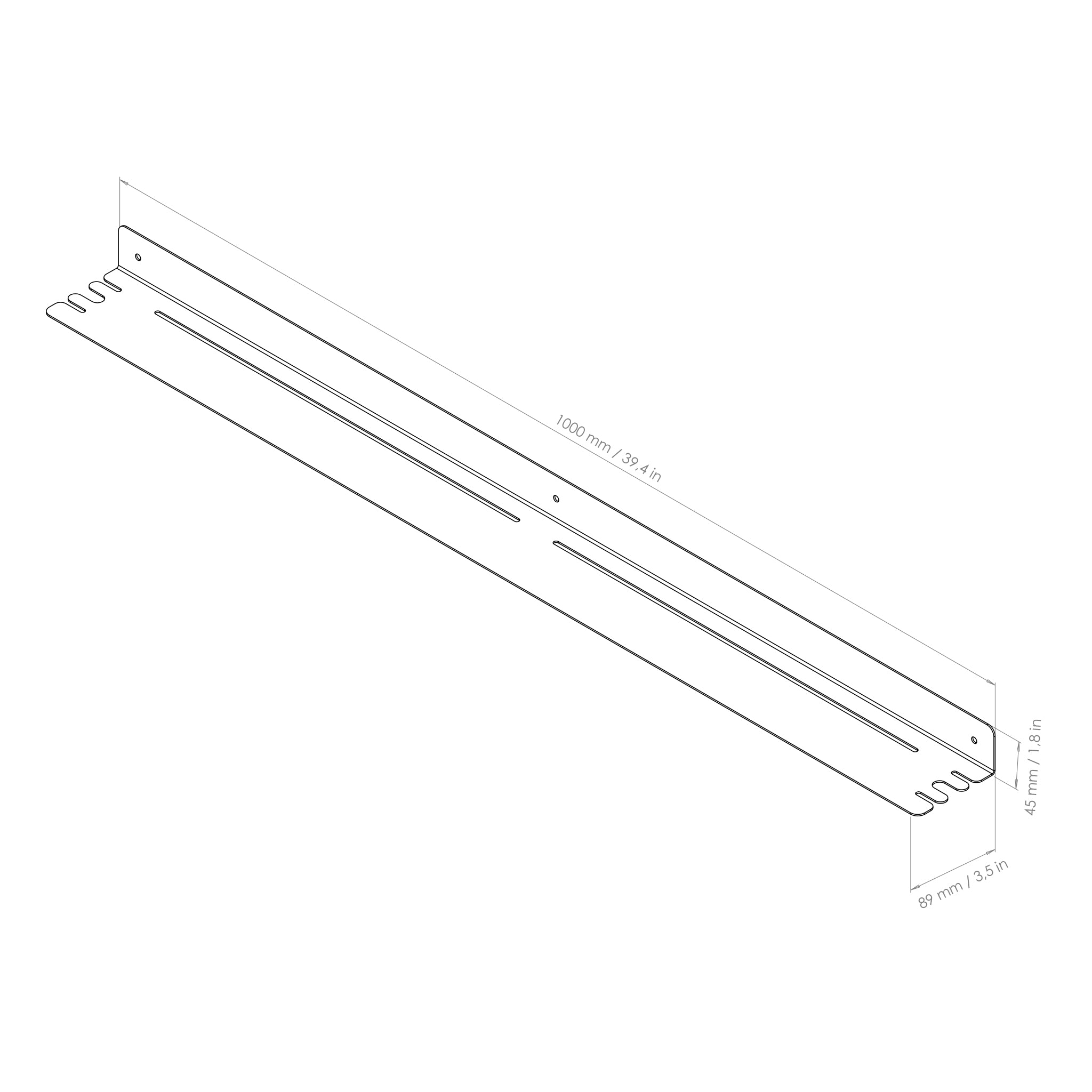 1000mm showert shelf with hooks drawing