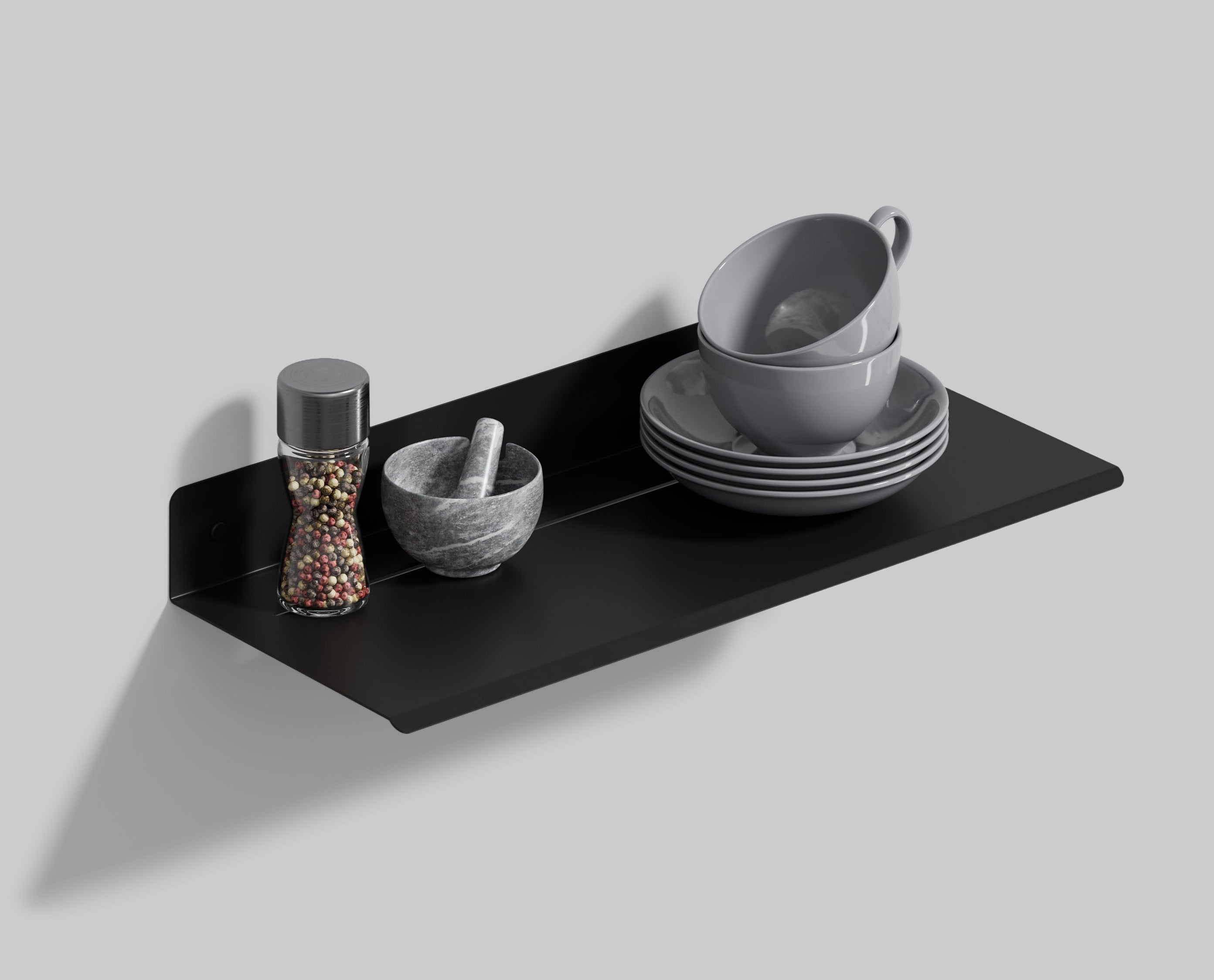 Black wall kitchen shelf