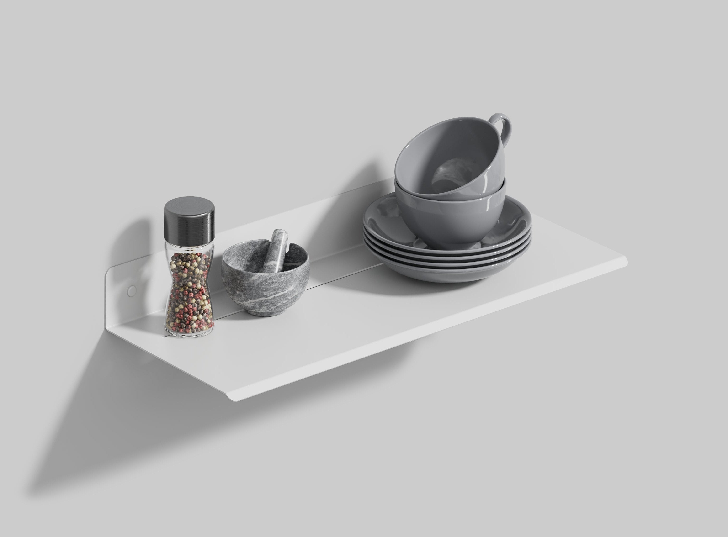 white metal shelf for utensils