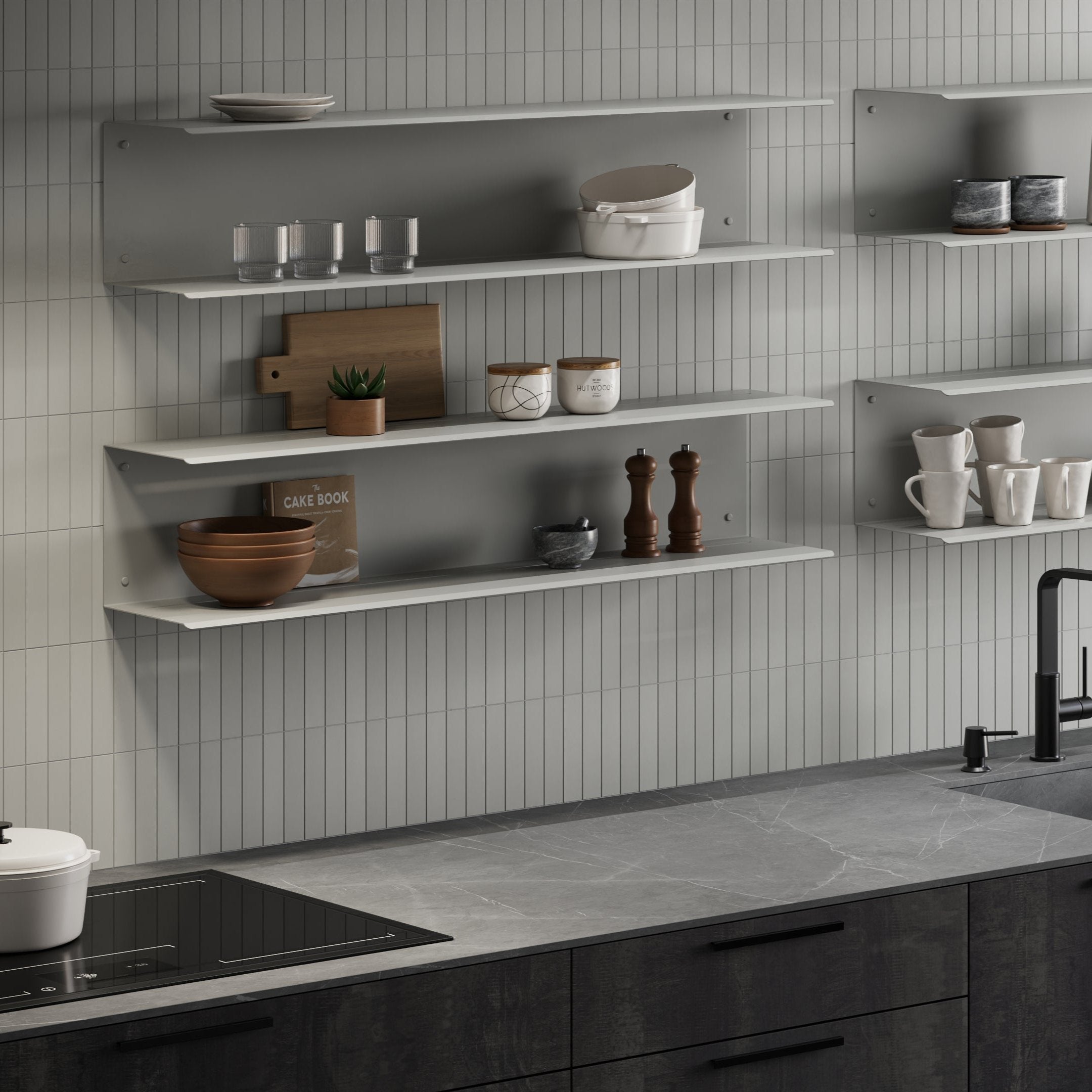 kitchen design with wall shelves