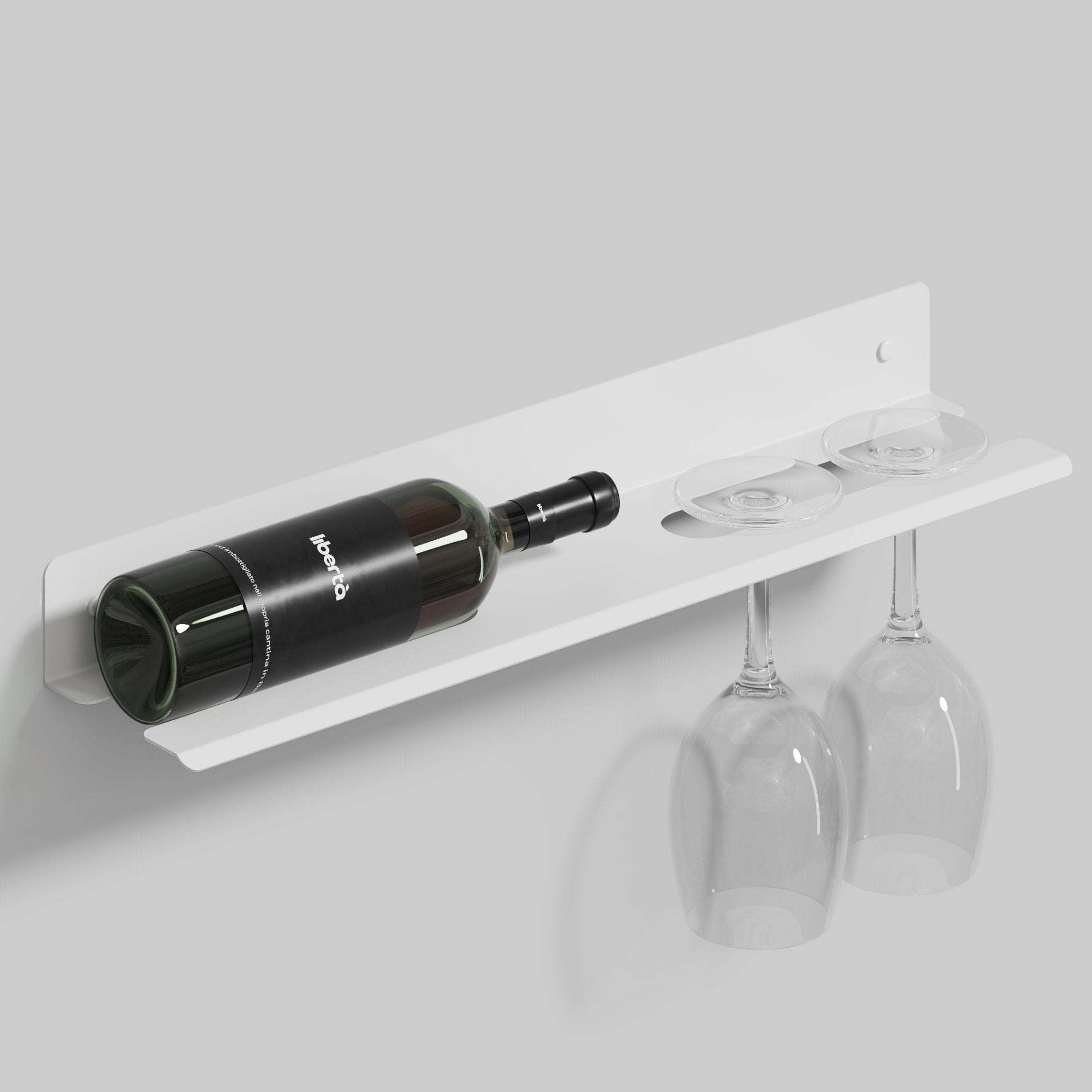 white metal holder fo bottle and wine glasses