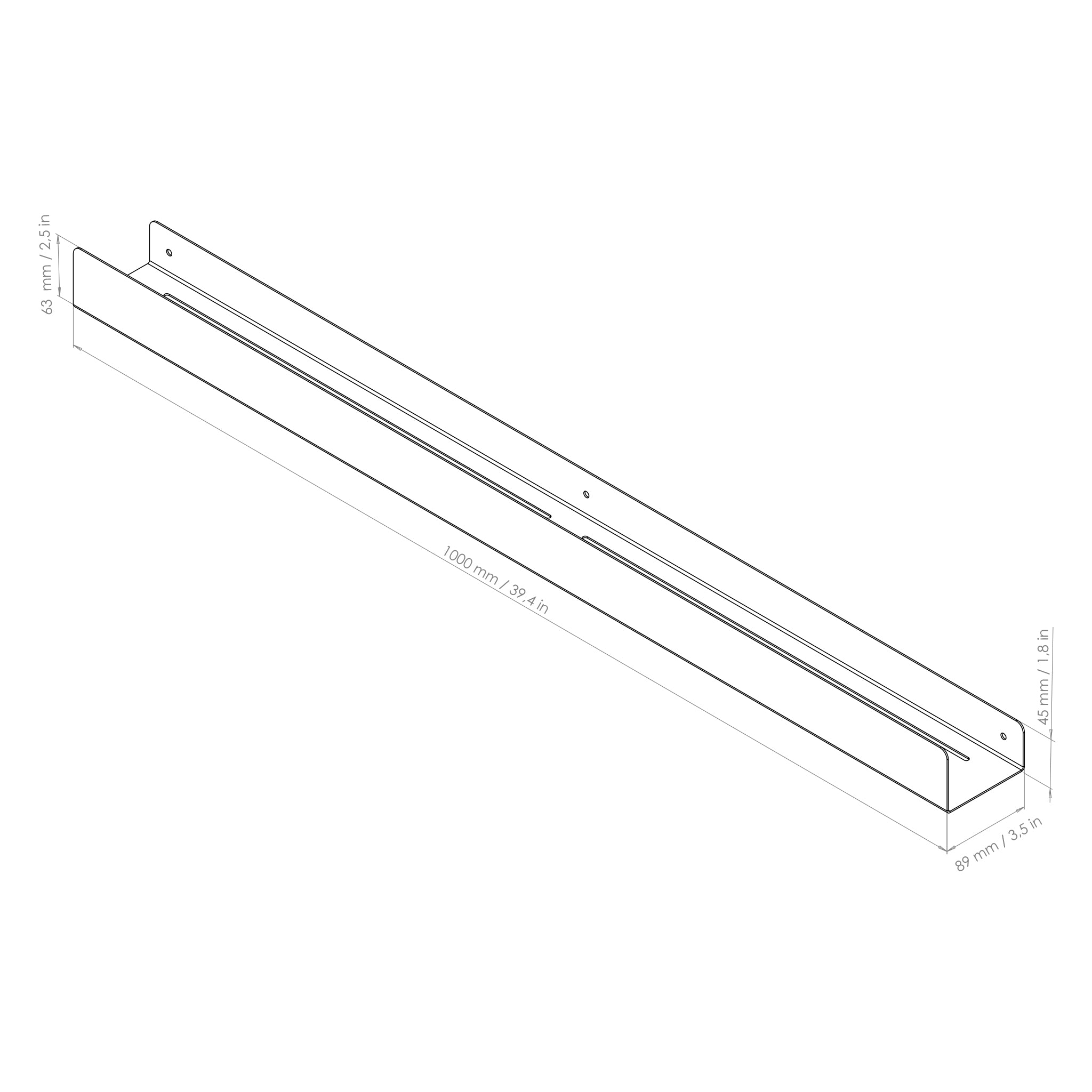 drawing of a metal shower shelf