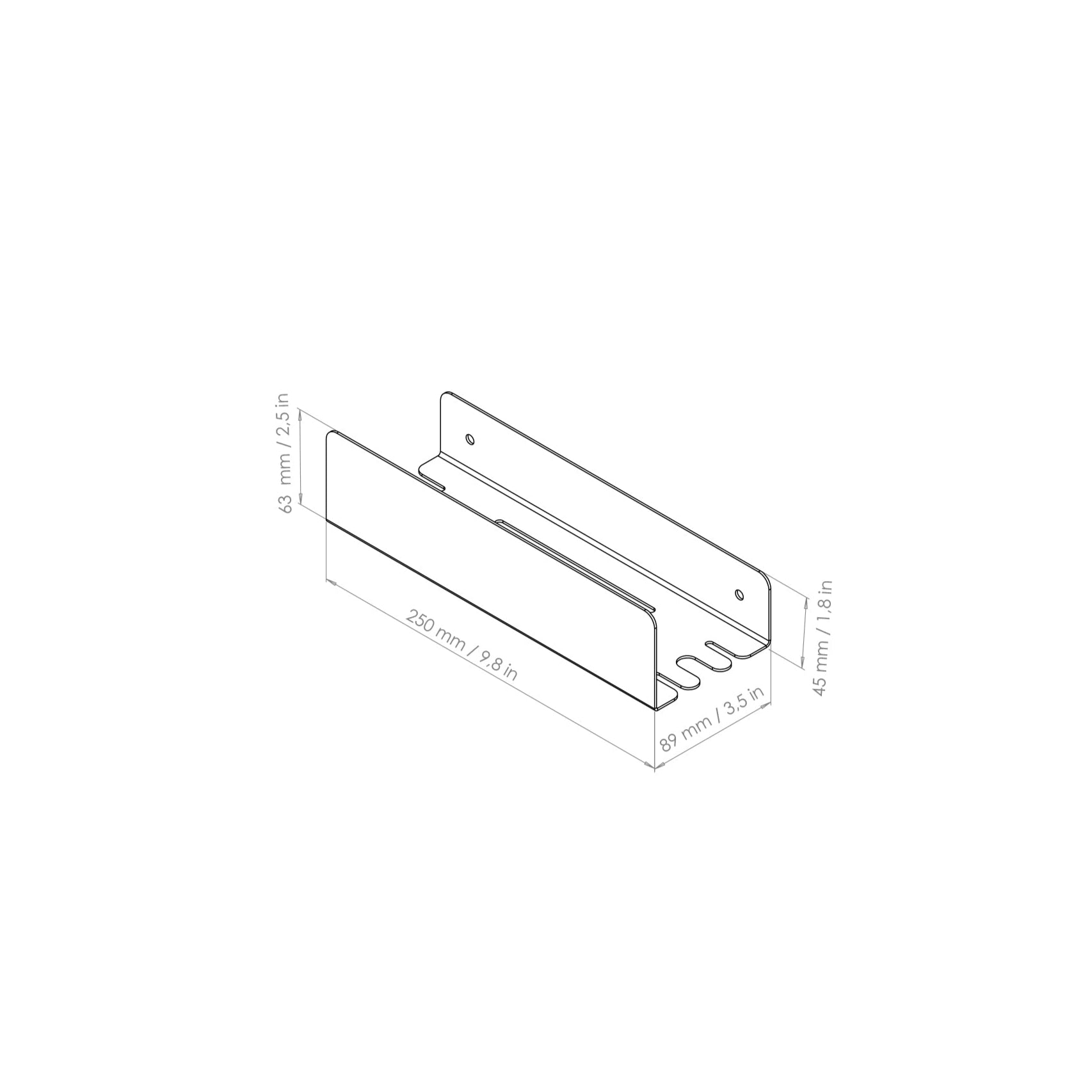 drawing with measurements for a 25cm shelf