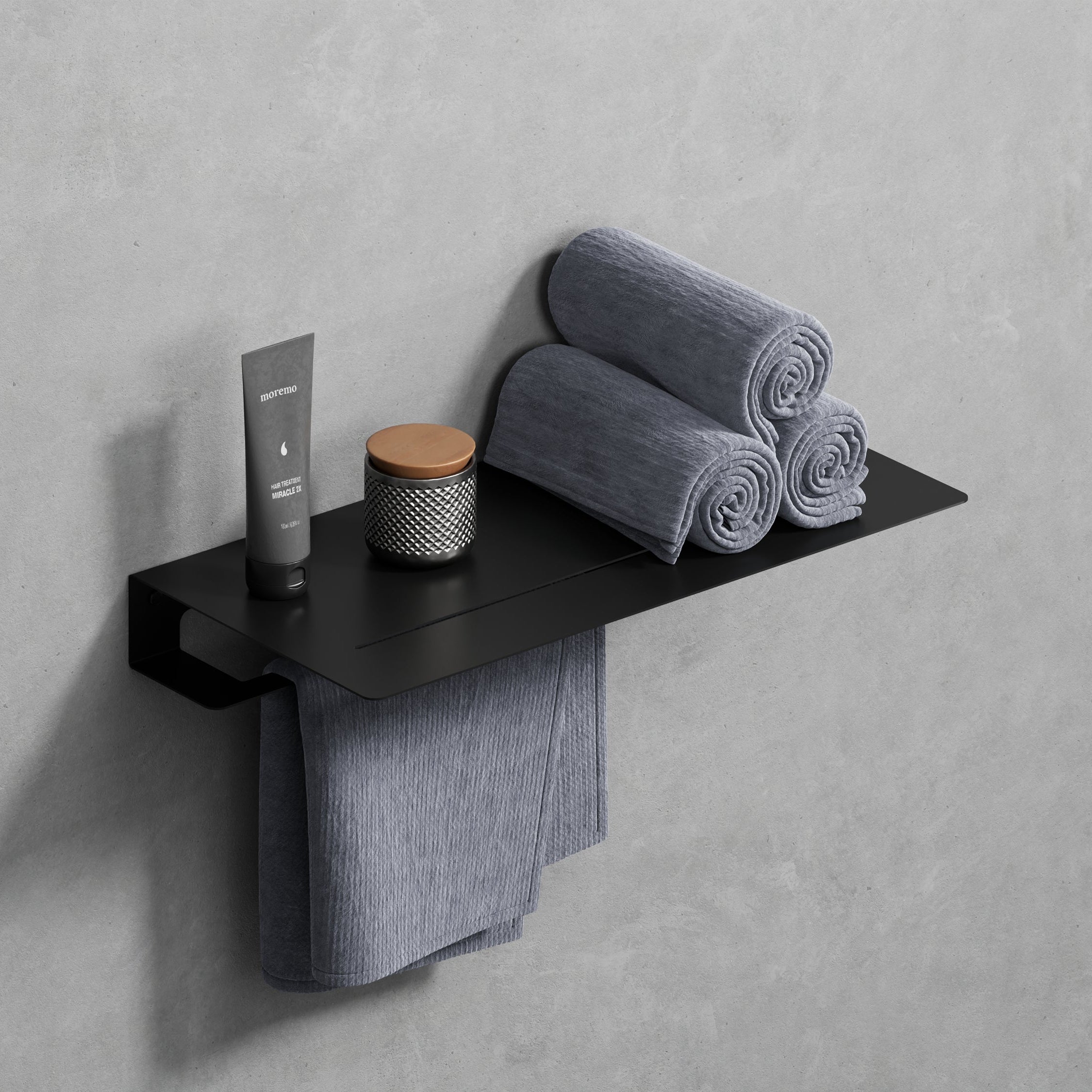 Bkack shelf for towel with railing