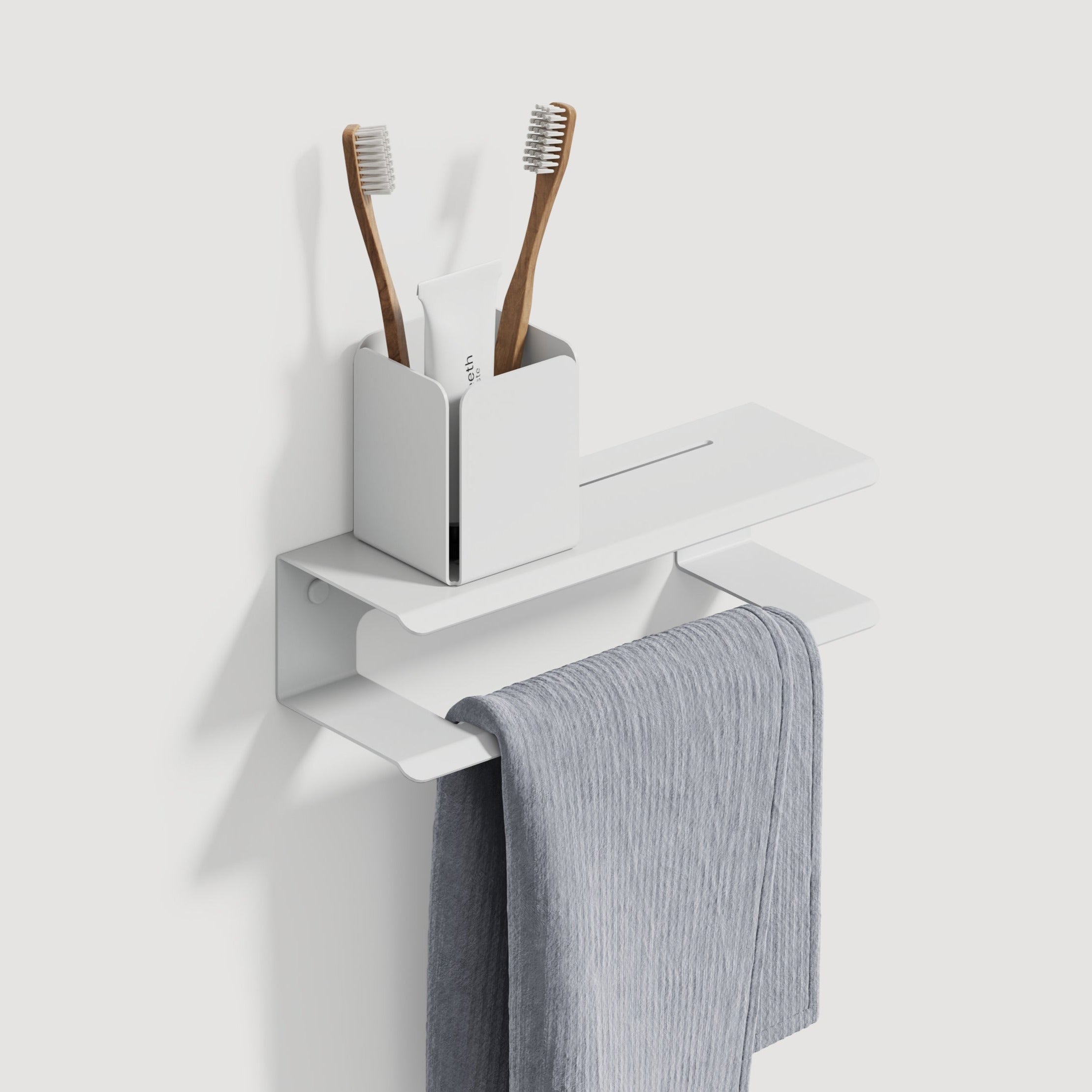 white Towel Holder With Shelf layer