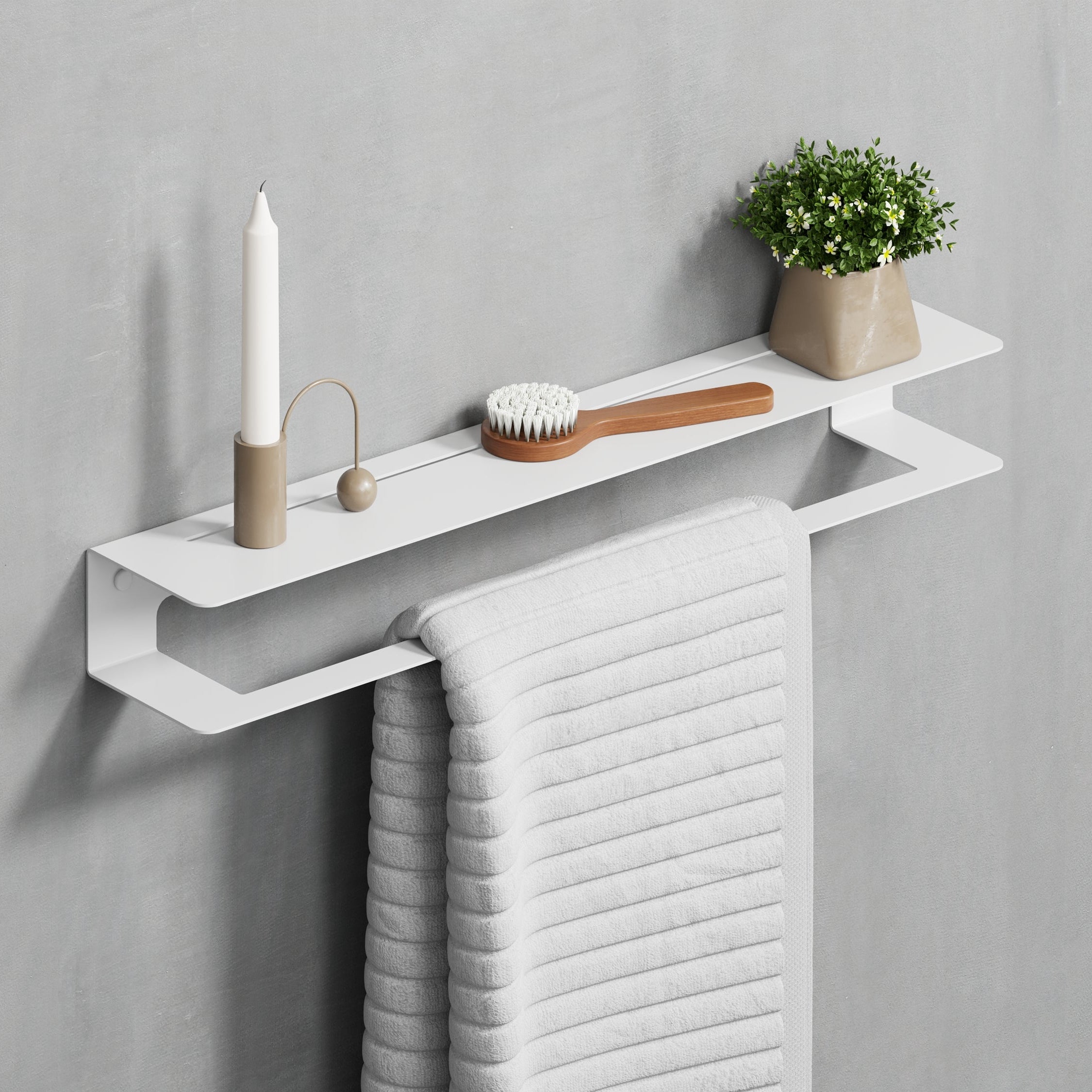 white steel towel holder with shelf 50cm