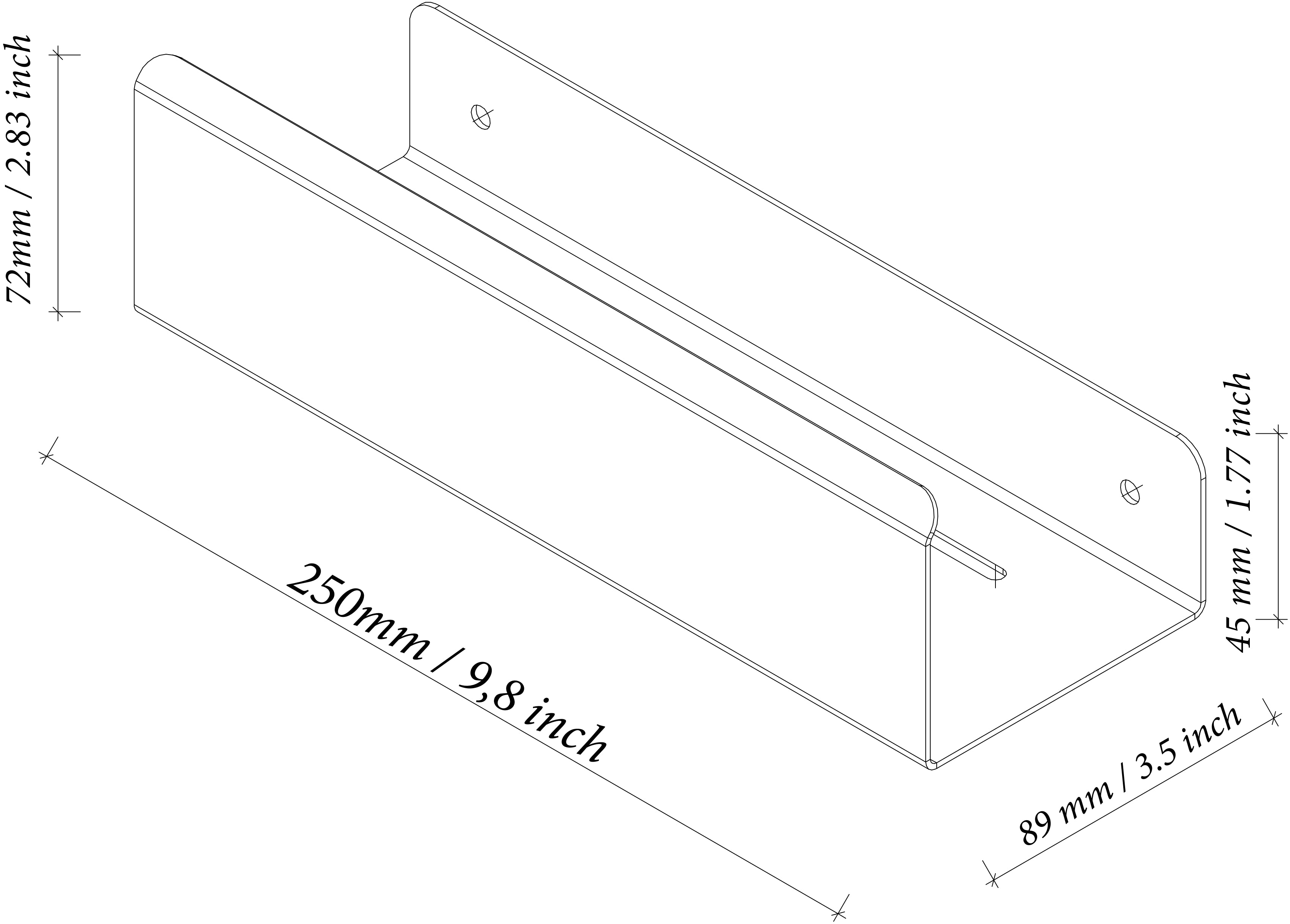 Shelf drawing with dimensions