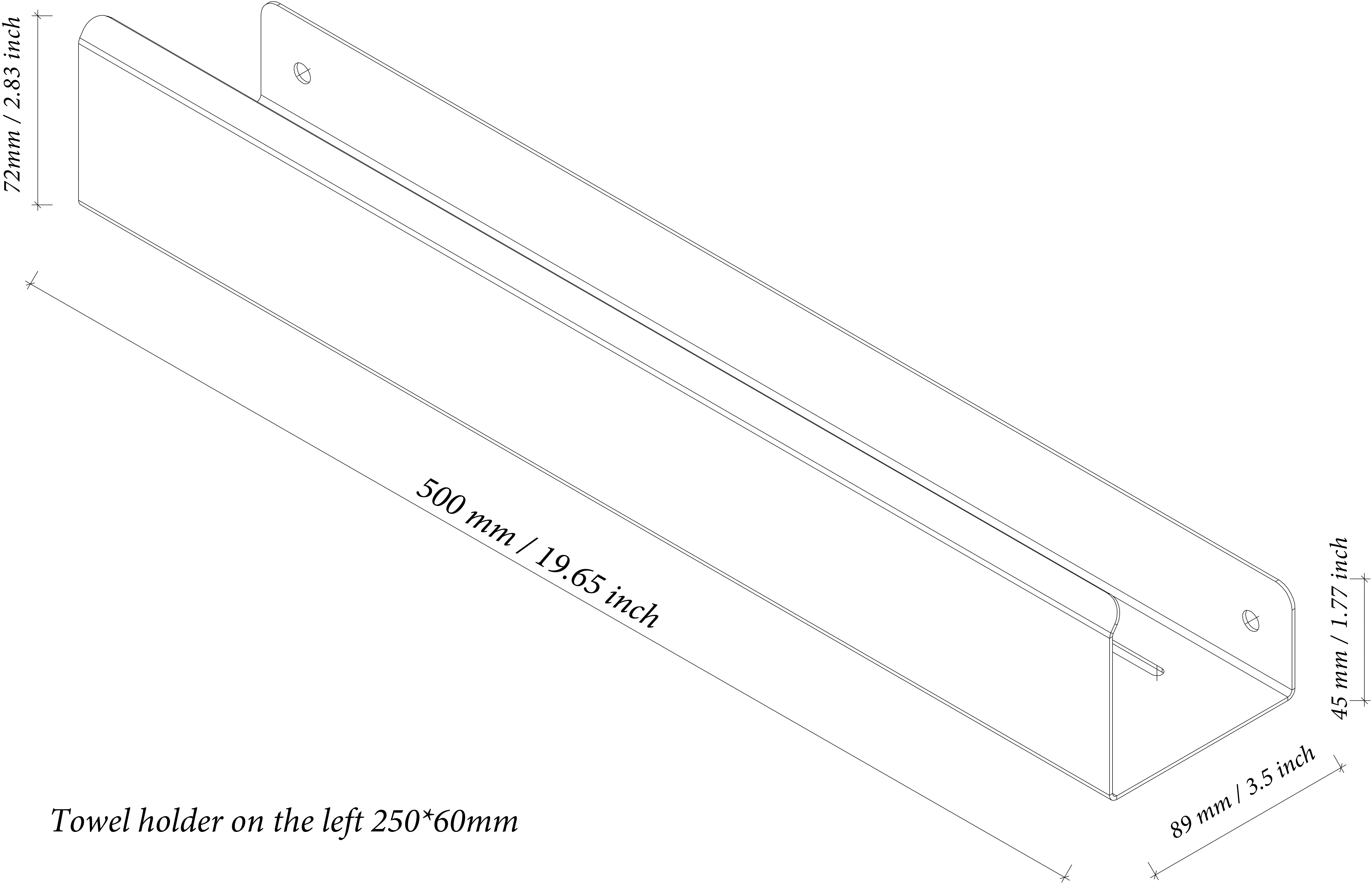 Shelf drawing with dimensions