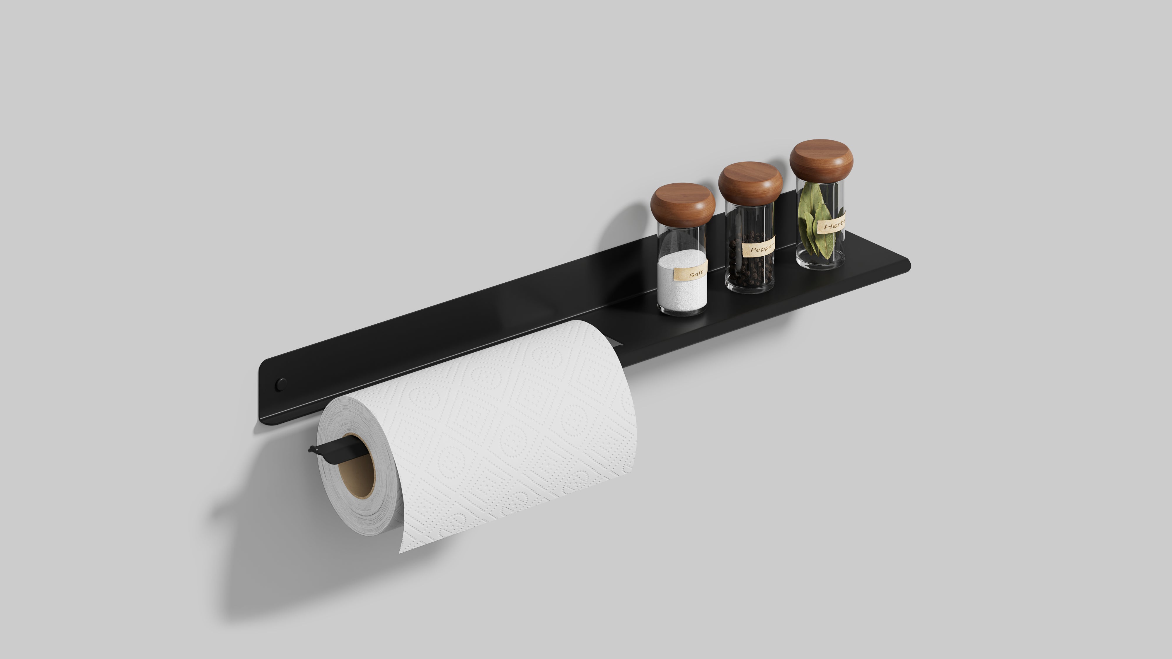 kitchen paper towel holder with shelf, black