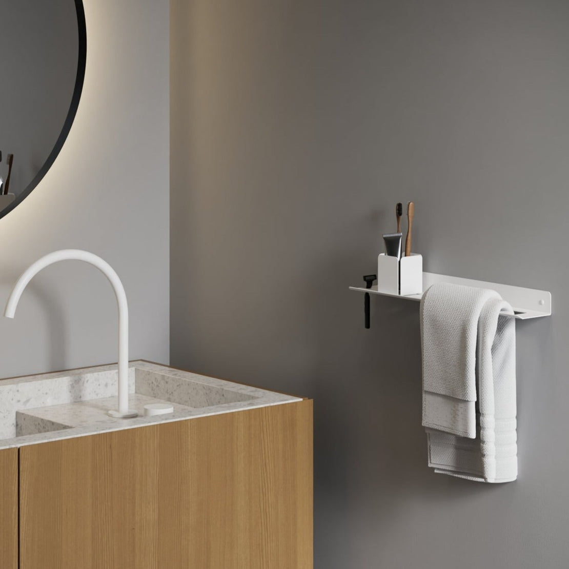 bathroom towel rack with shelf