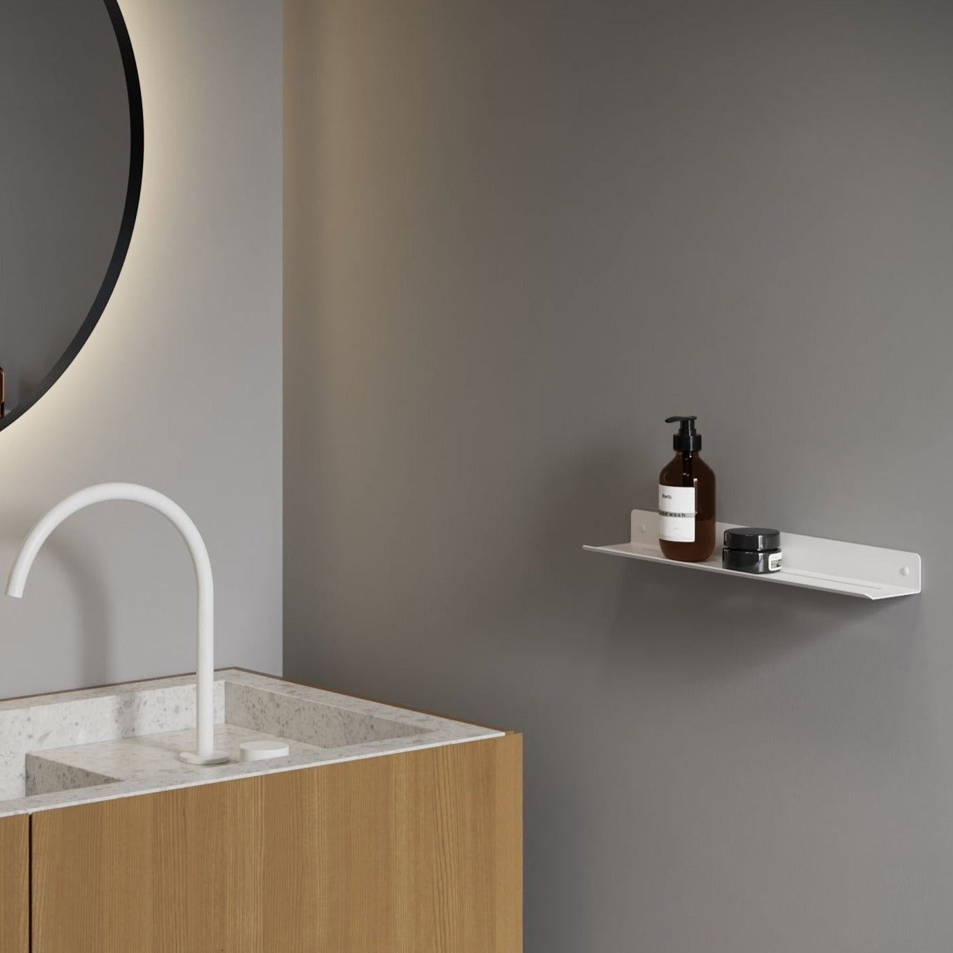 white matte shelf for bathroom