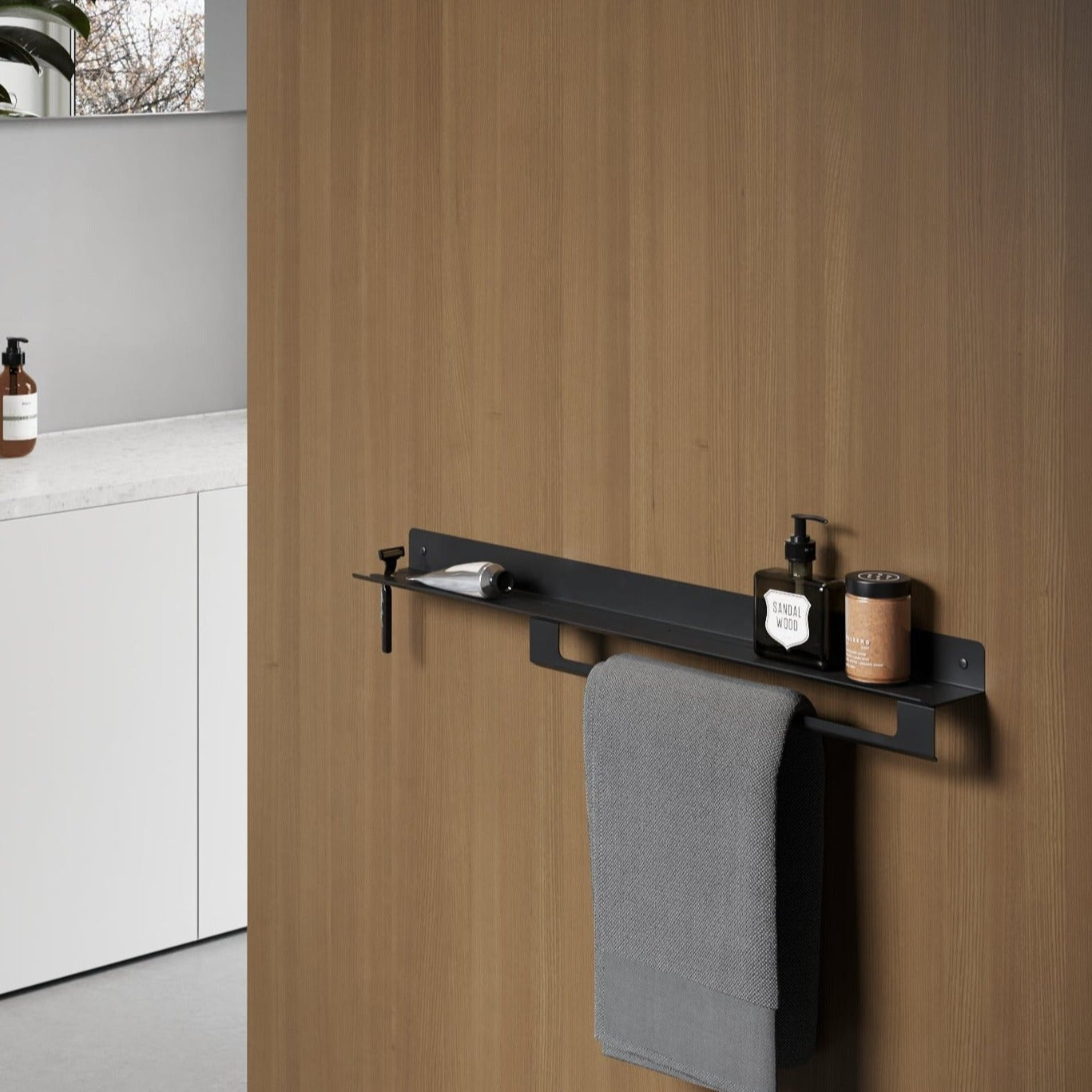 bathroom hand towel holder with shelf