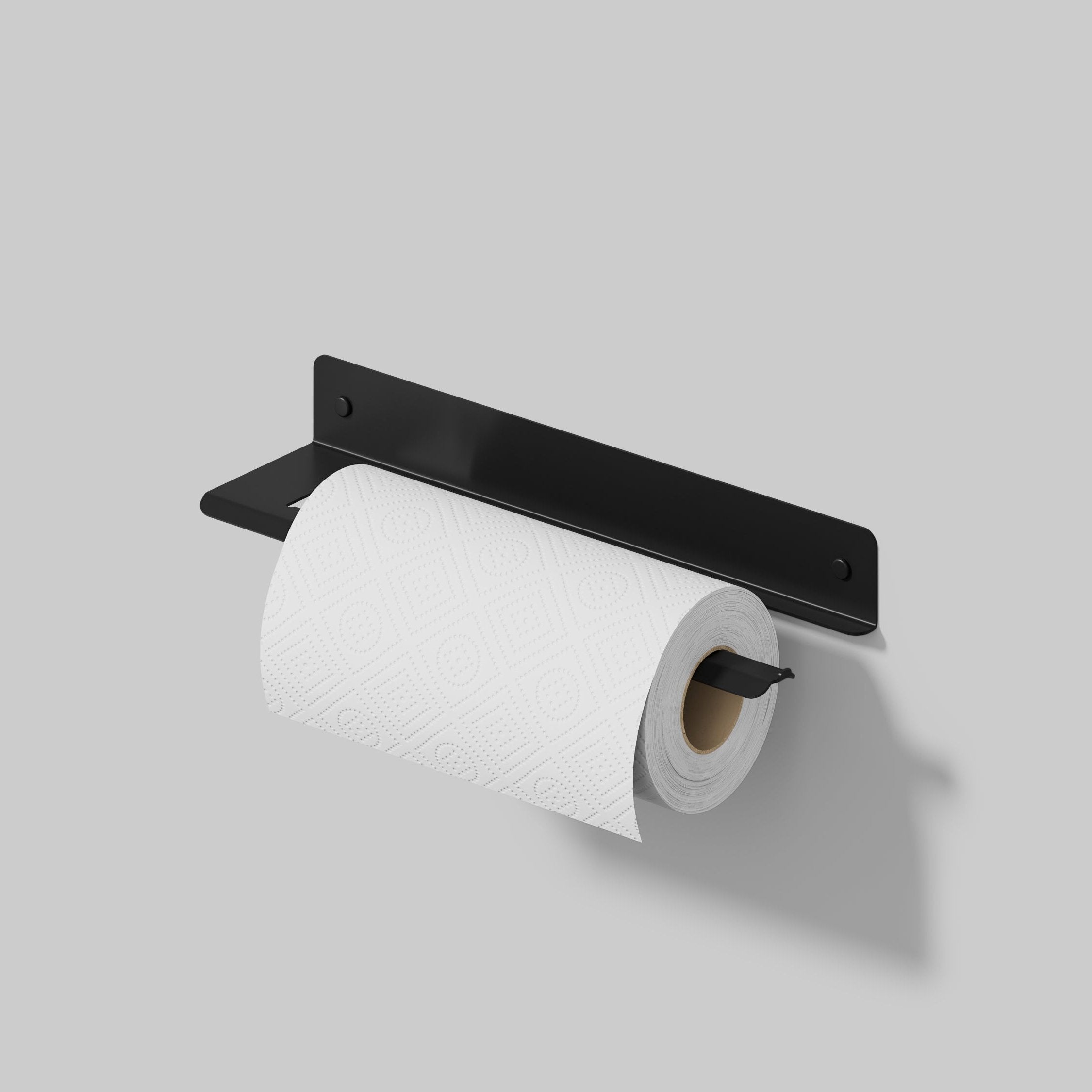 black metal paper towel holder