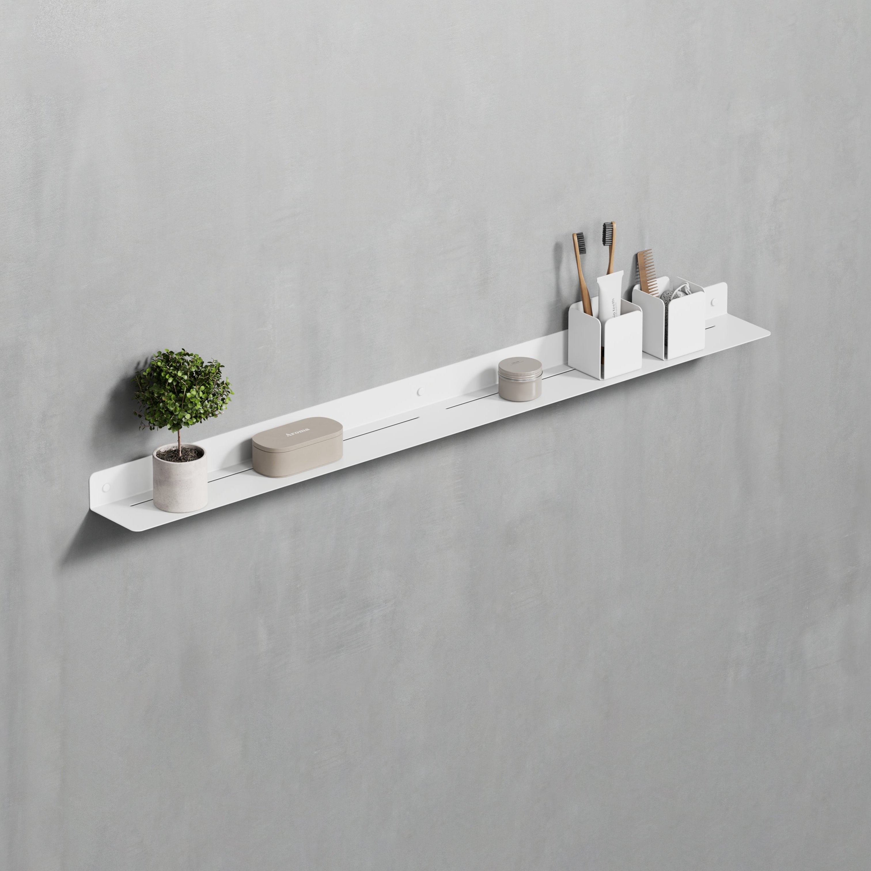 100 cm white powder-coated galvanized steel shower shelf, offering ample storage capacity for a variety of shower items