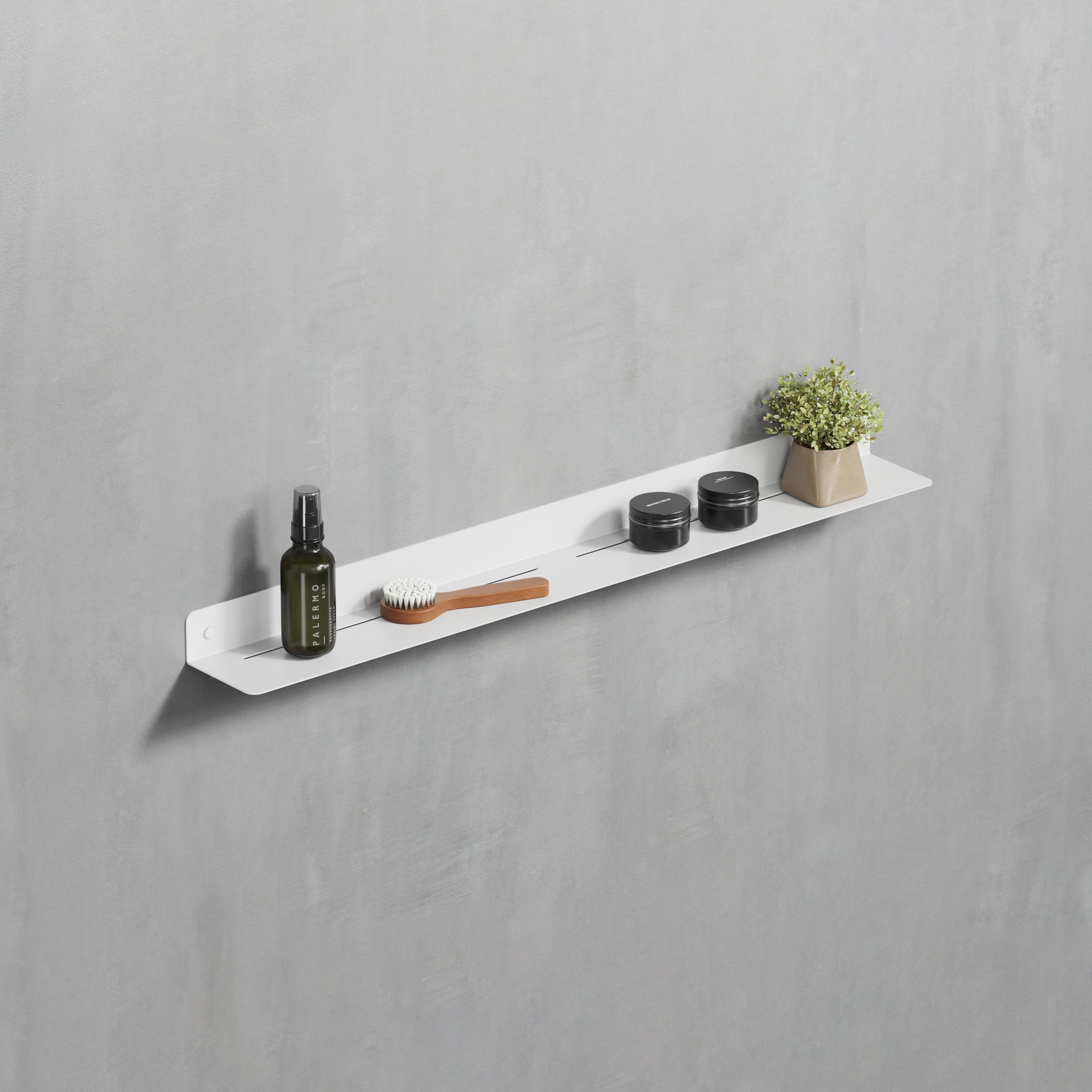 75 cm white powder-coated galvanized steel shower shelf, perfect for organizing multiple toiletries with a stylish touch