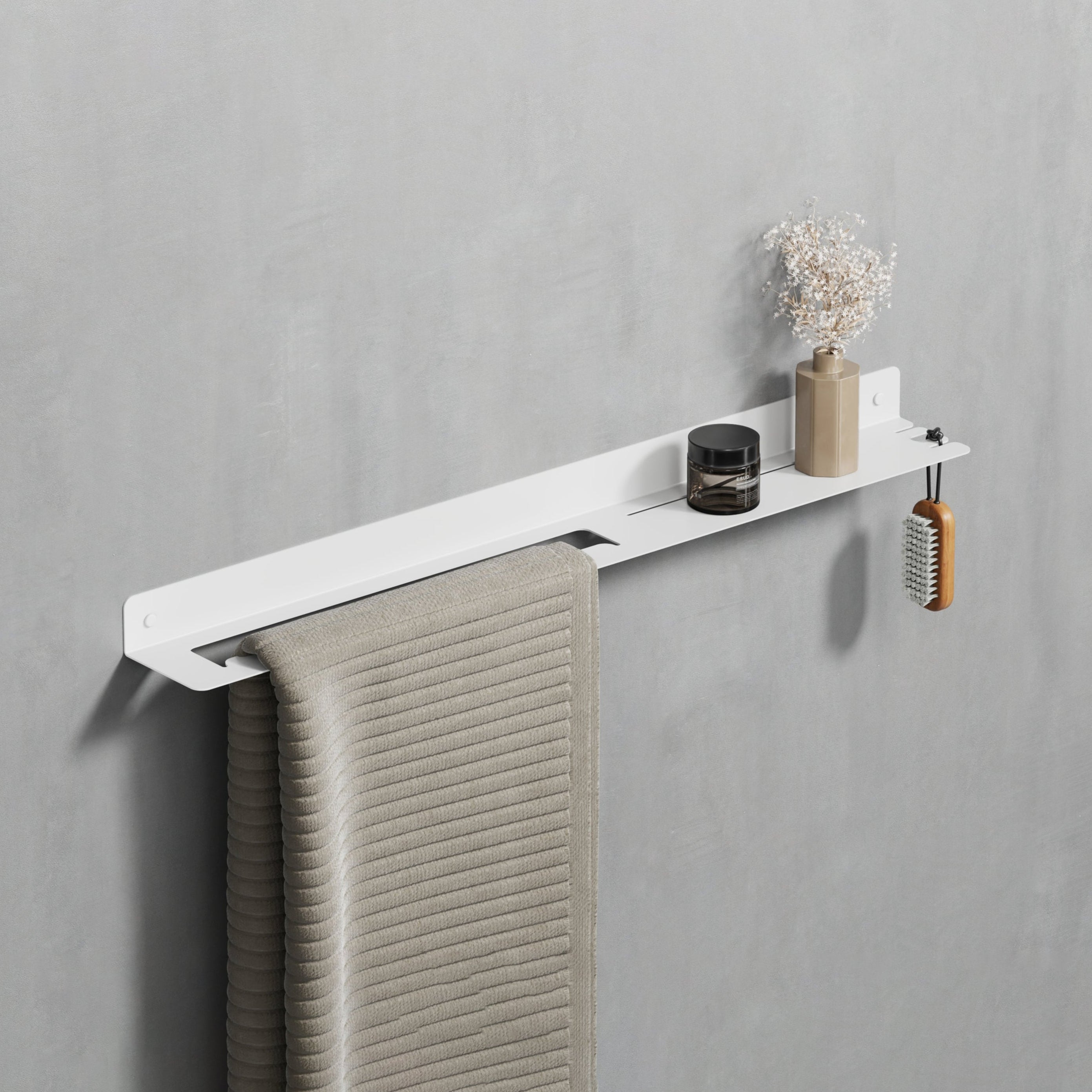 30" towel shelf with hook  white steel