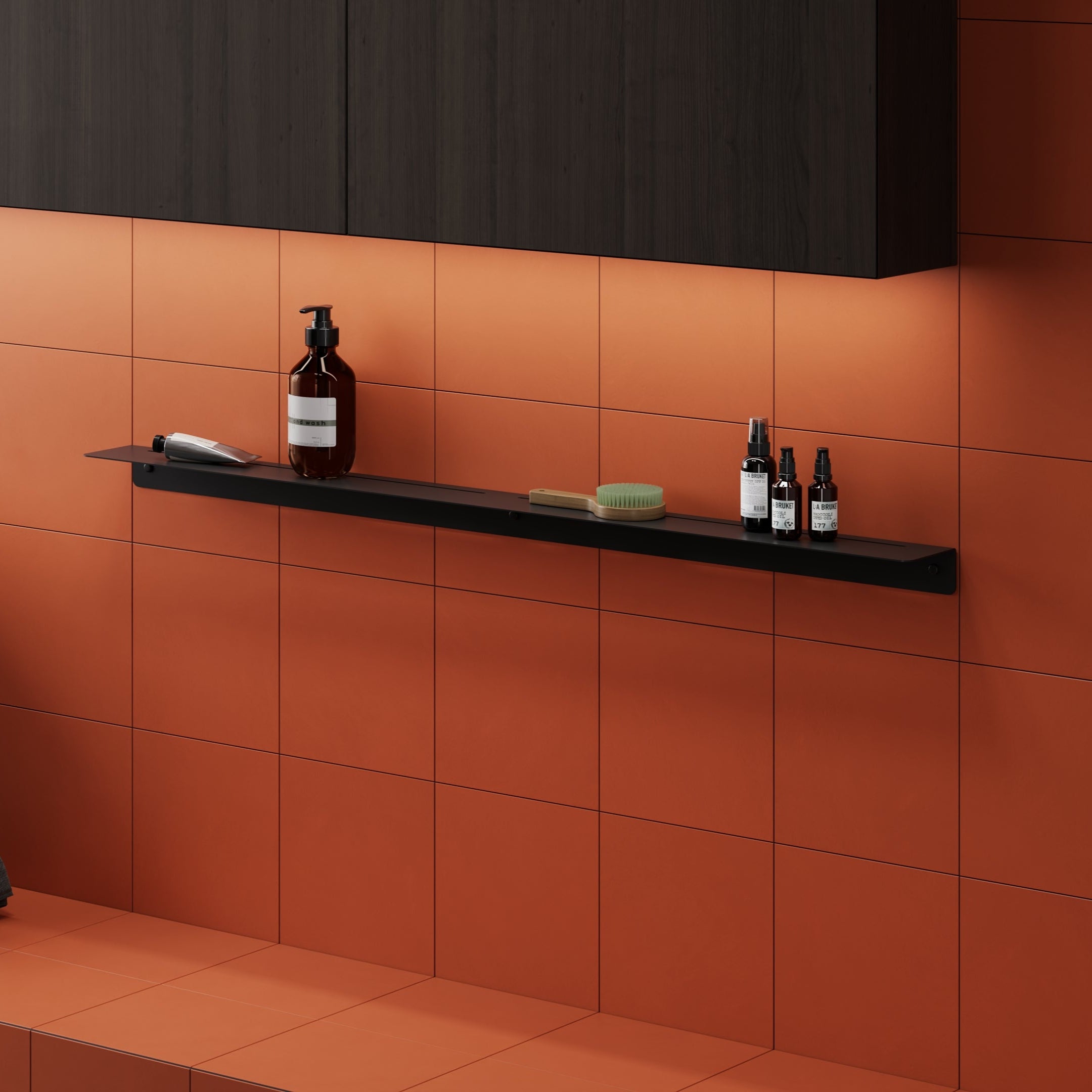 bathroom metal shelf long black