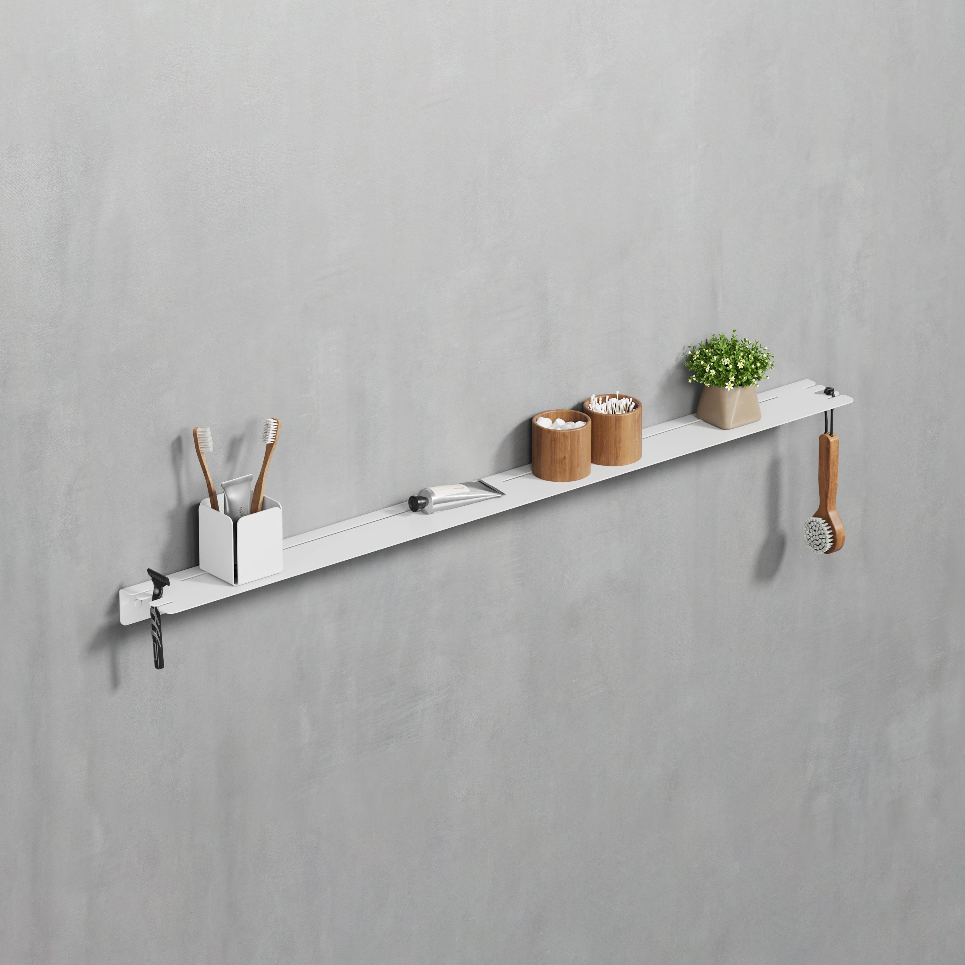 white 100cm steel shower shelf with hooks PEAK