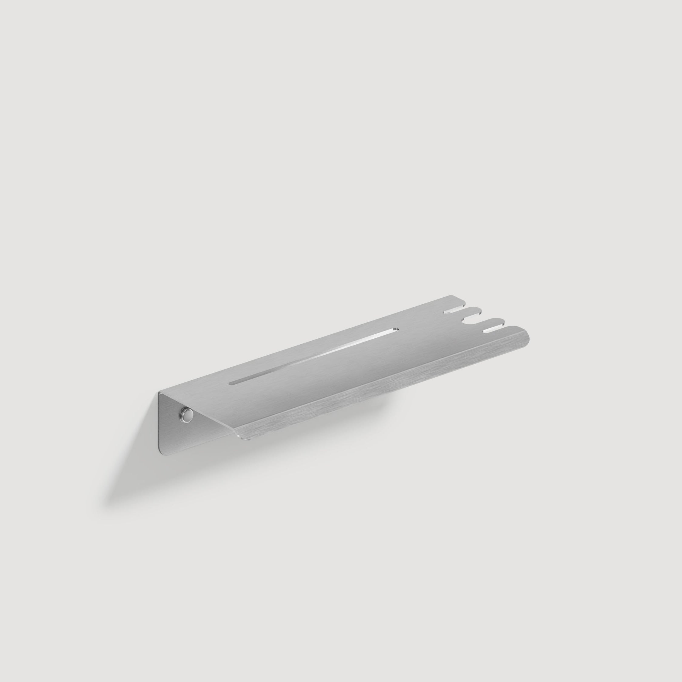 Steel shelf bracket on a light gray background