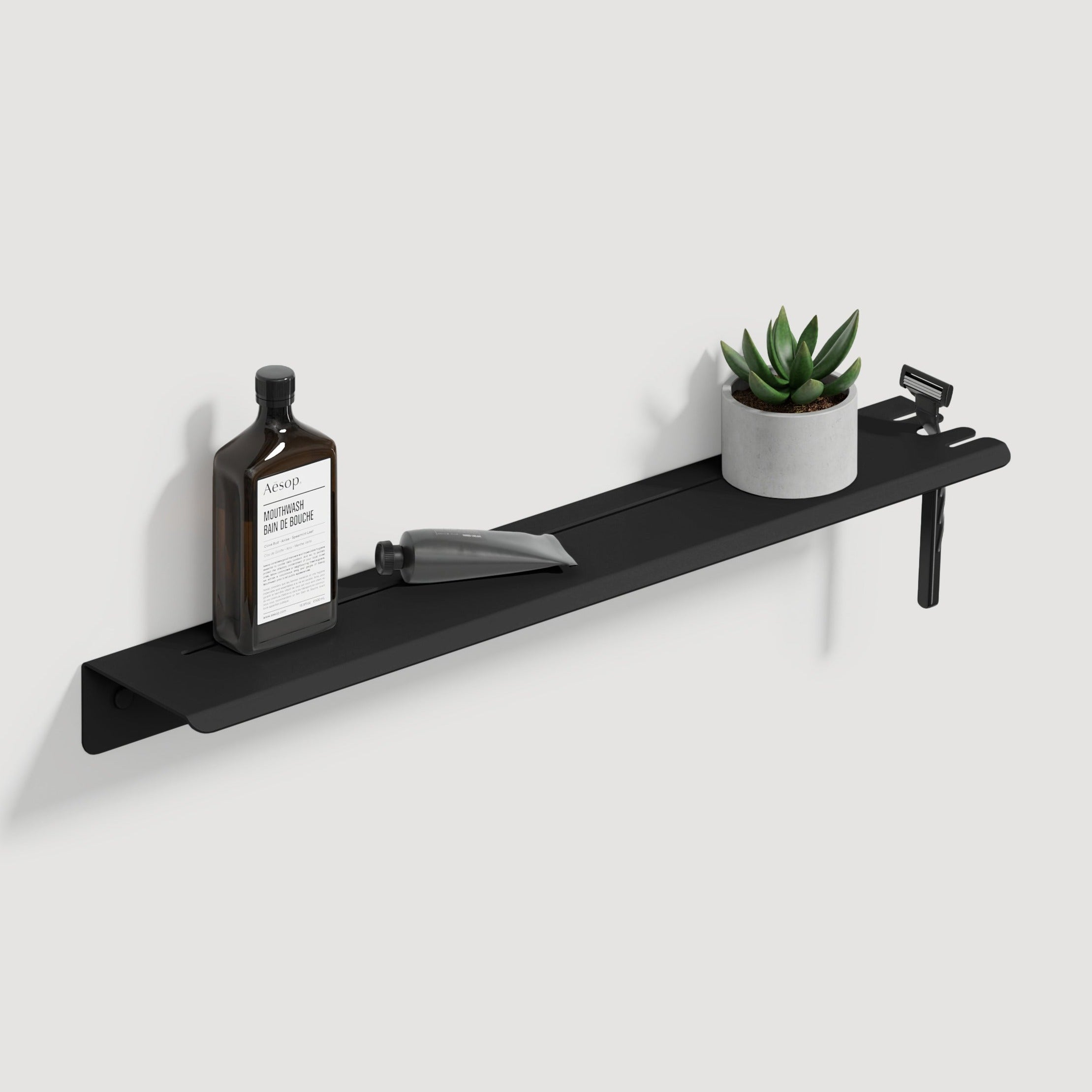 black Shower Shelf With Right Hook Slim